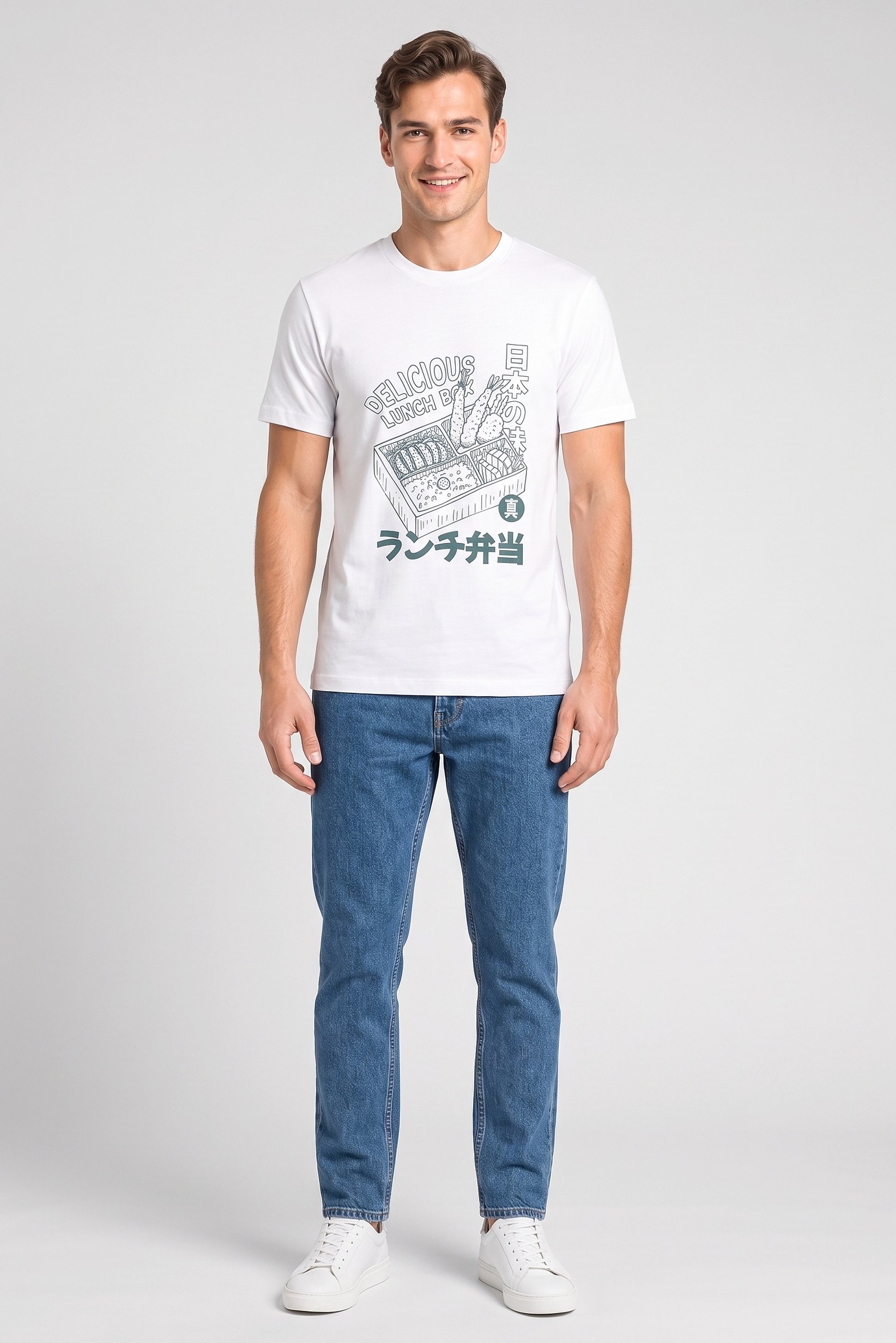 Men Crew Neck Short Sleeve Graphic Print T-Shirt, White