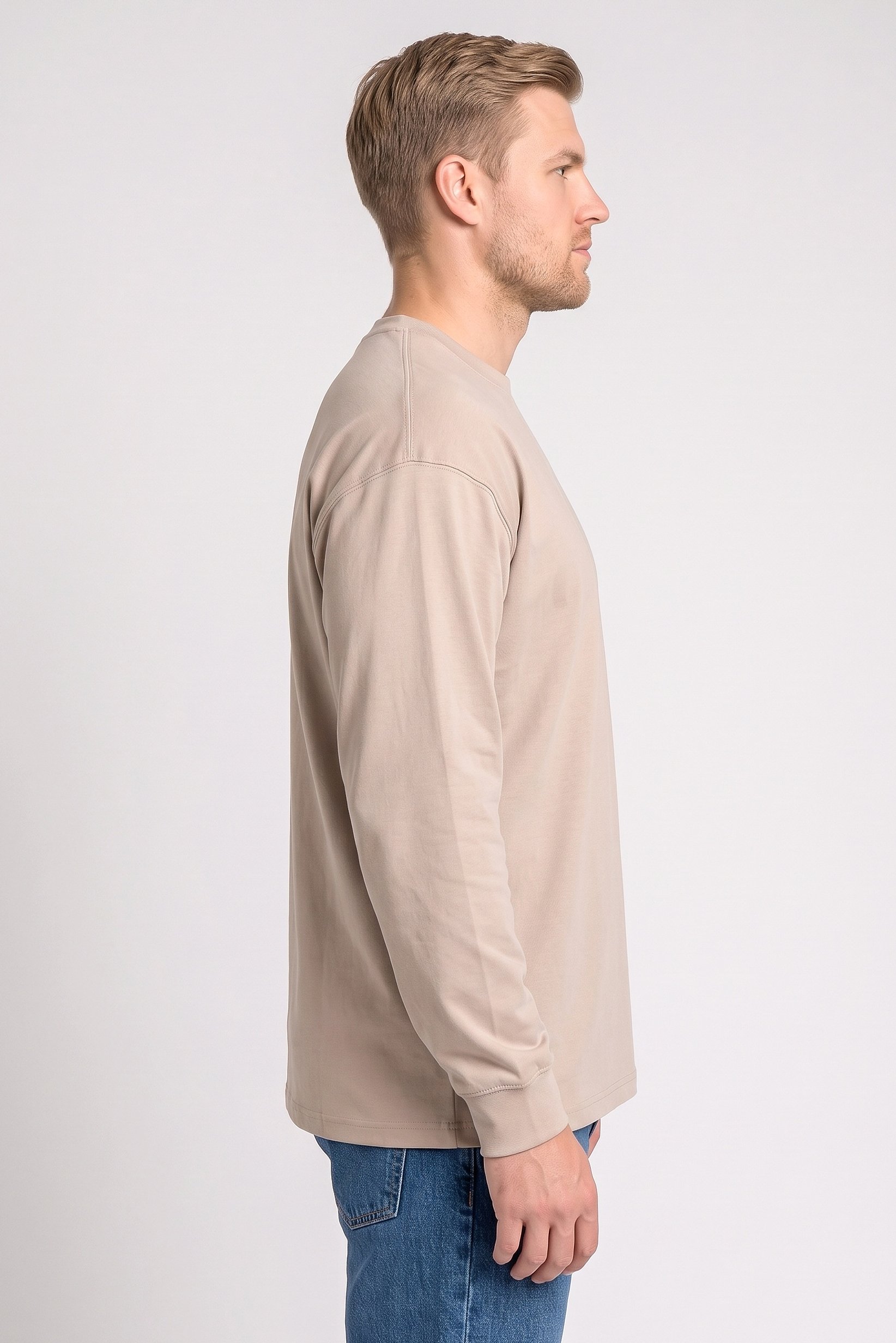 Men Crew Neck Long Sleeve Solid Sweatshirt, Taupe