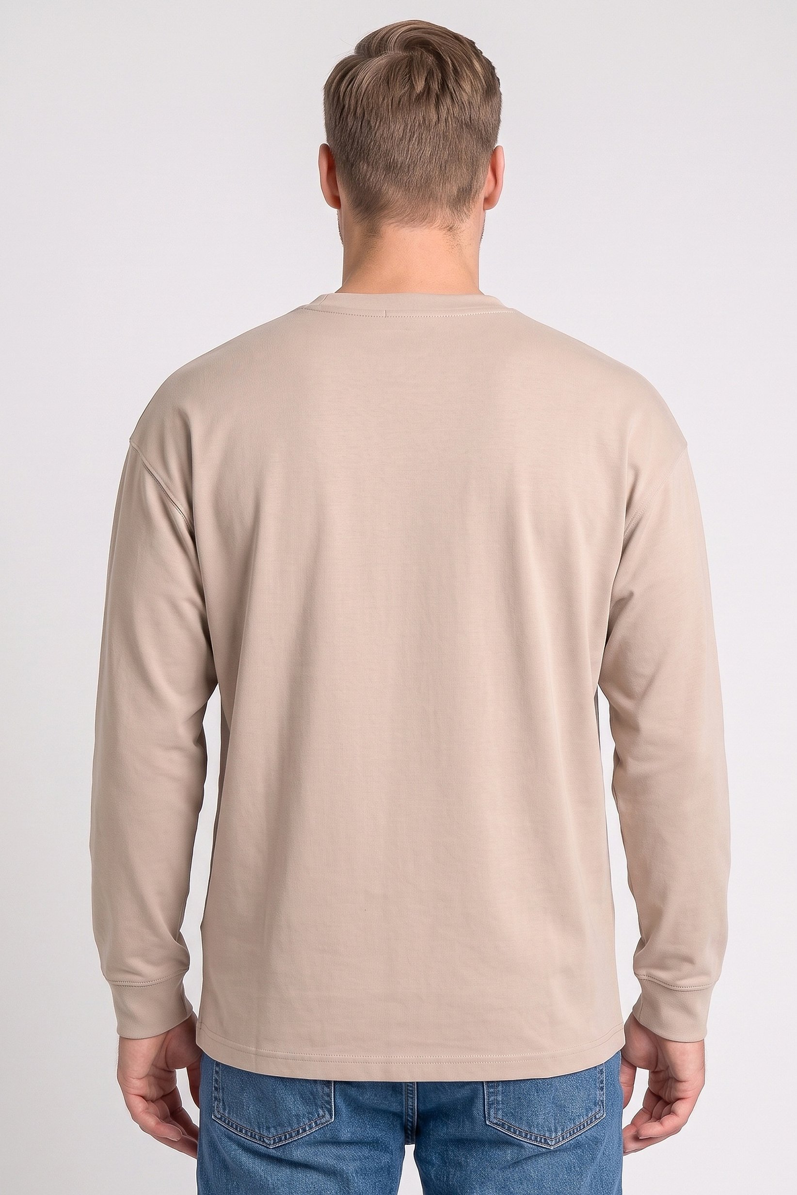 Men Crew Neck Long Sleeve Solid Sweatshirt, Taupe