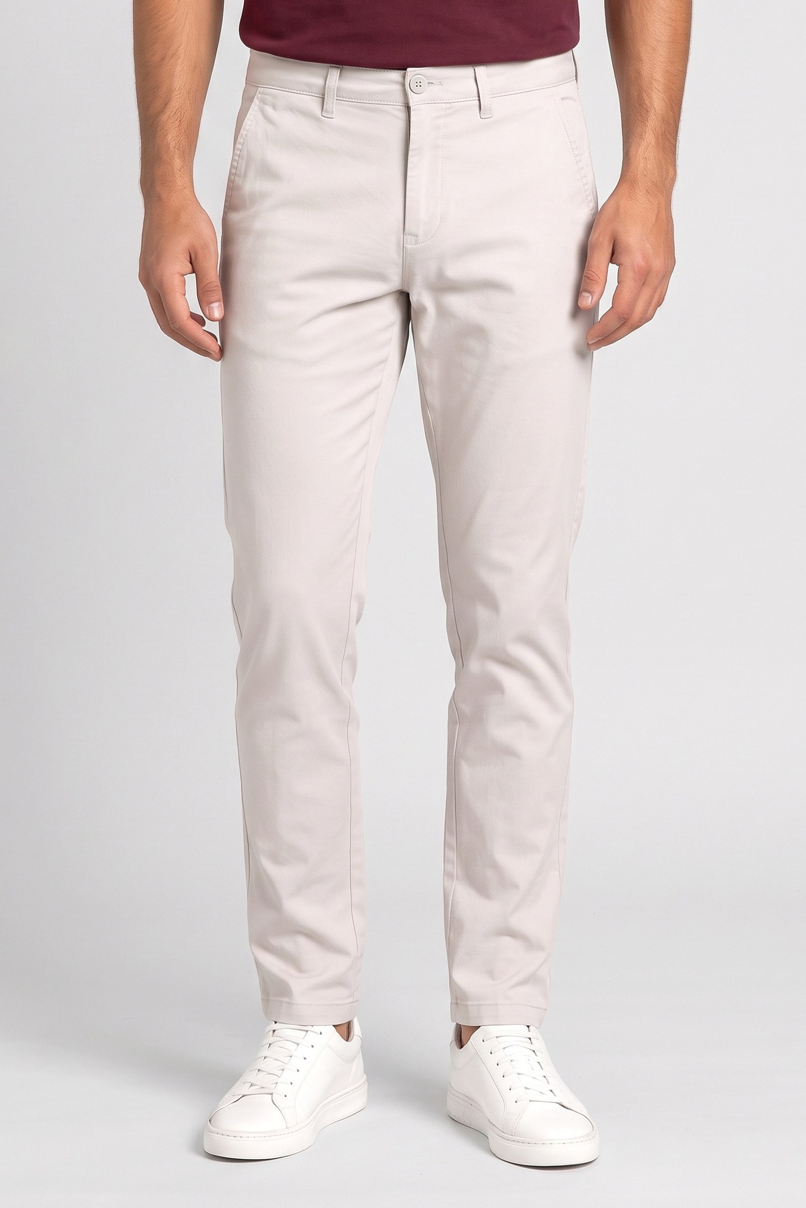 Men Slim Fit Solid Chino Pants, Light Grey