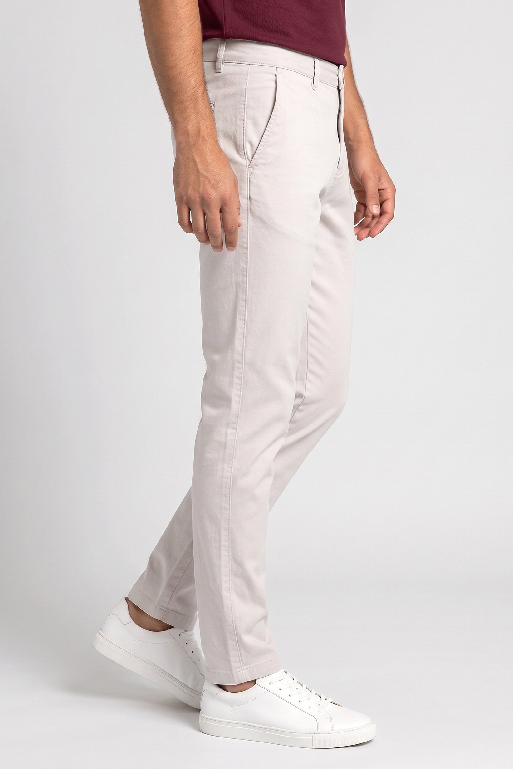 Men Slim Fit Solid Chino Pants, Light Grey