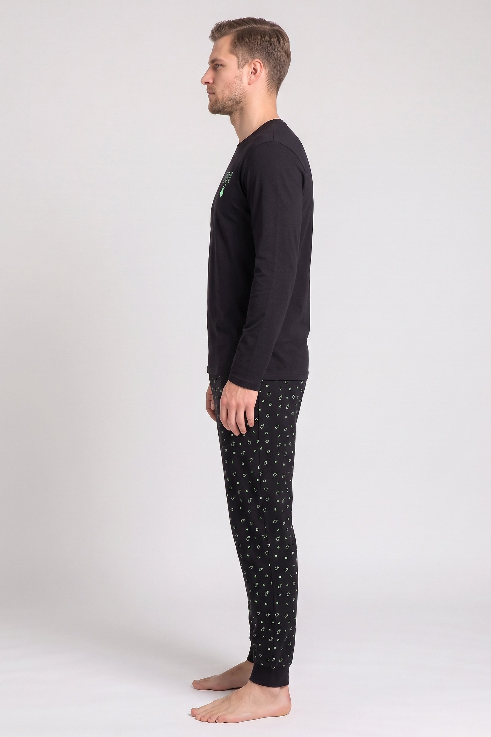 Men Allover Print Long Sleeve Top And Pants Sleepwear Set, Multicolor
