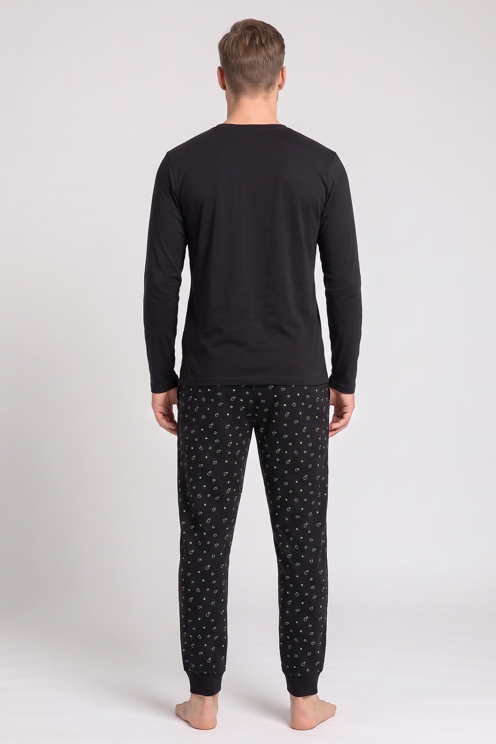 Men Allover Print Long Sleeve Top And Pants Sleepwear Set, Multicolor