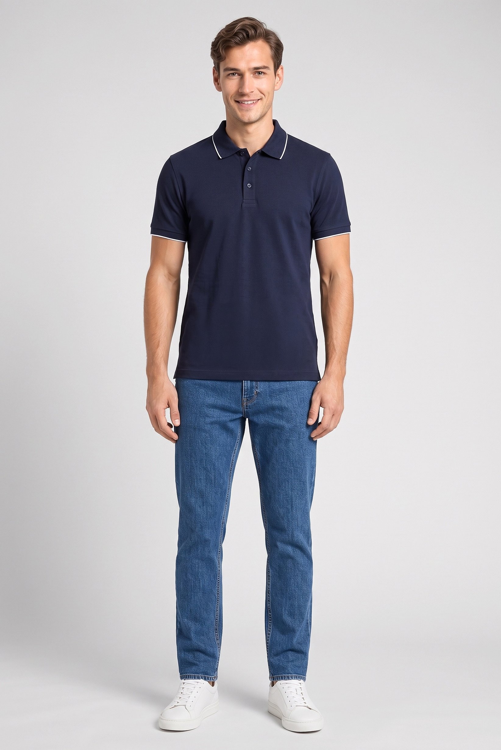Men Regular Fit Short Sleeve Plain Polo Shirt, Navy