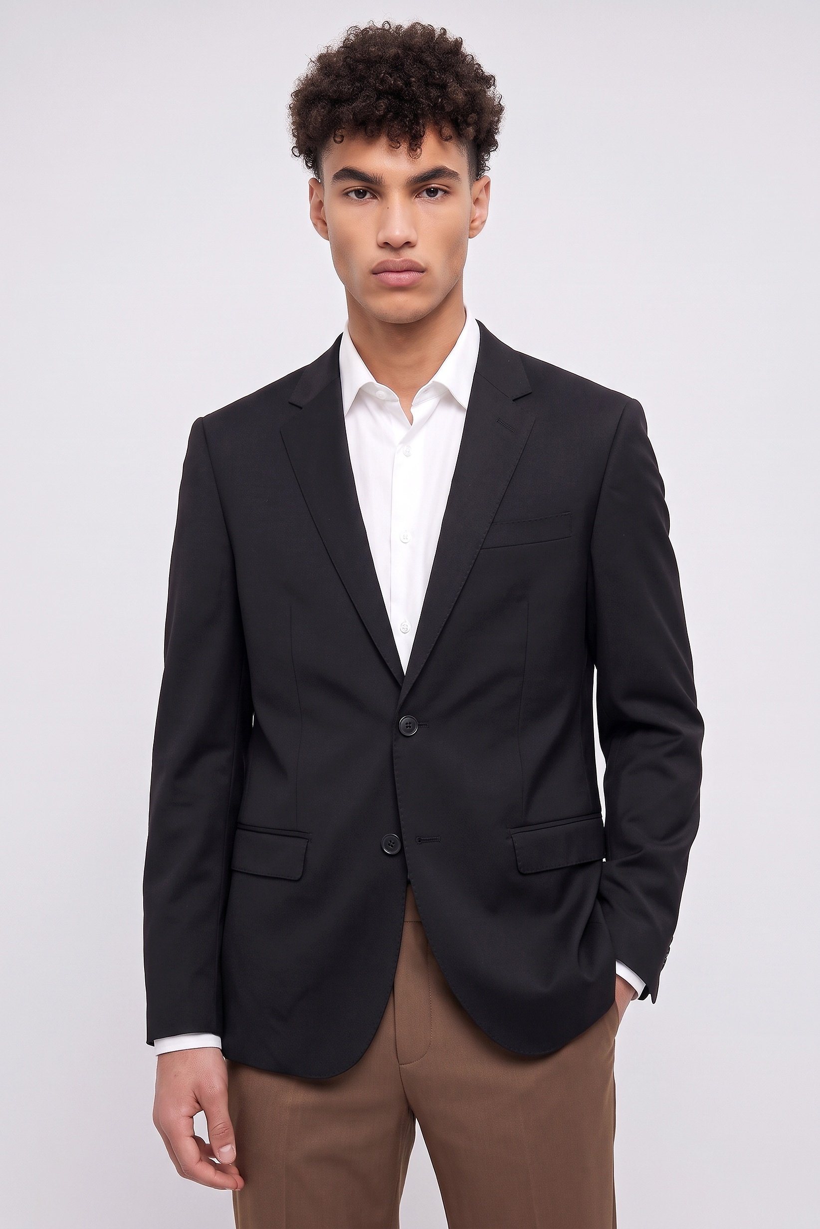 Men Slim Fit Long Sleeve Plain Casual Blazer Jacket, Black