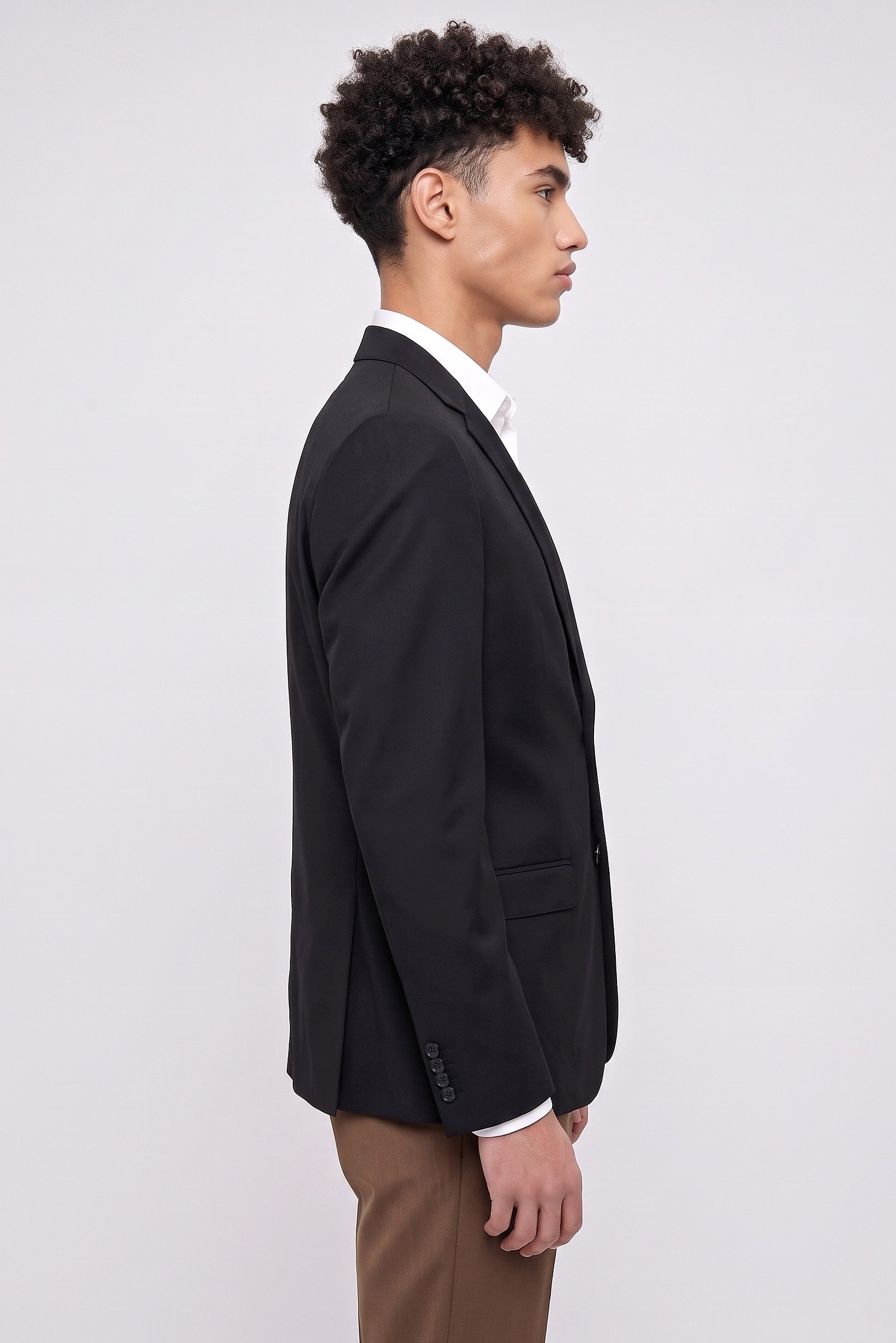 Men Slim Fit Long Sleeve Plain Casual Blazer Jacket, Black