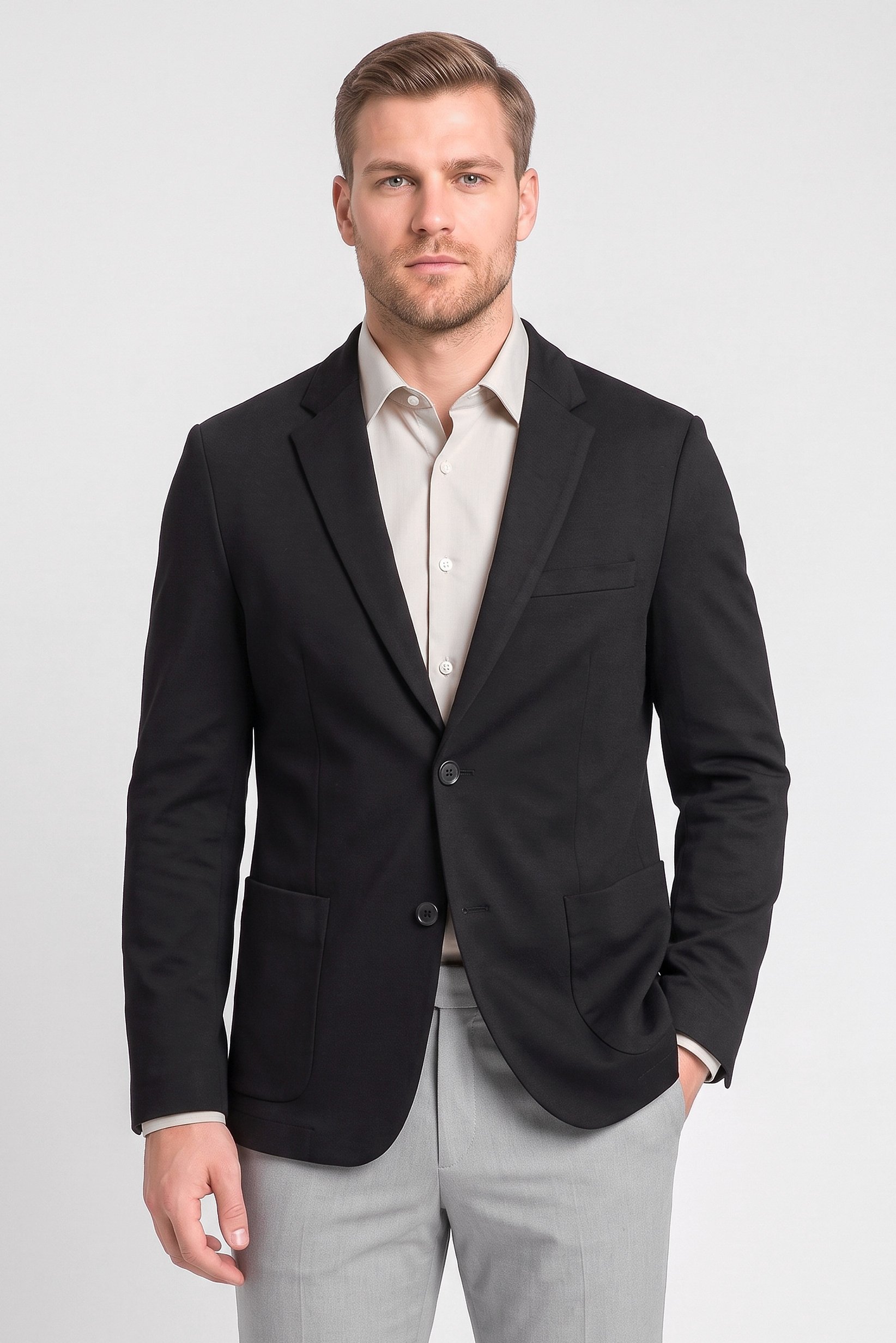 Men Regular Fit Solid Casual Blazer, Black