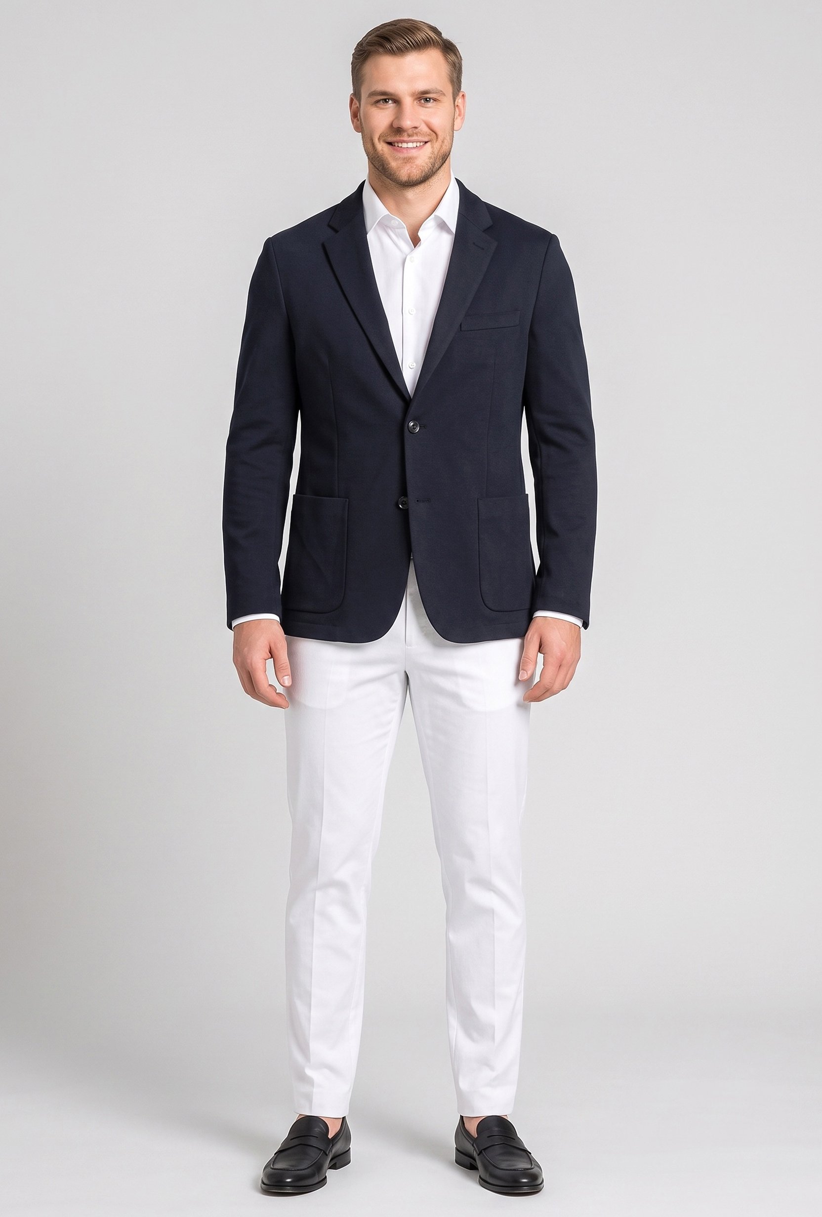Men Regular Fit Solid Casual Blazer, Deep Navy
