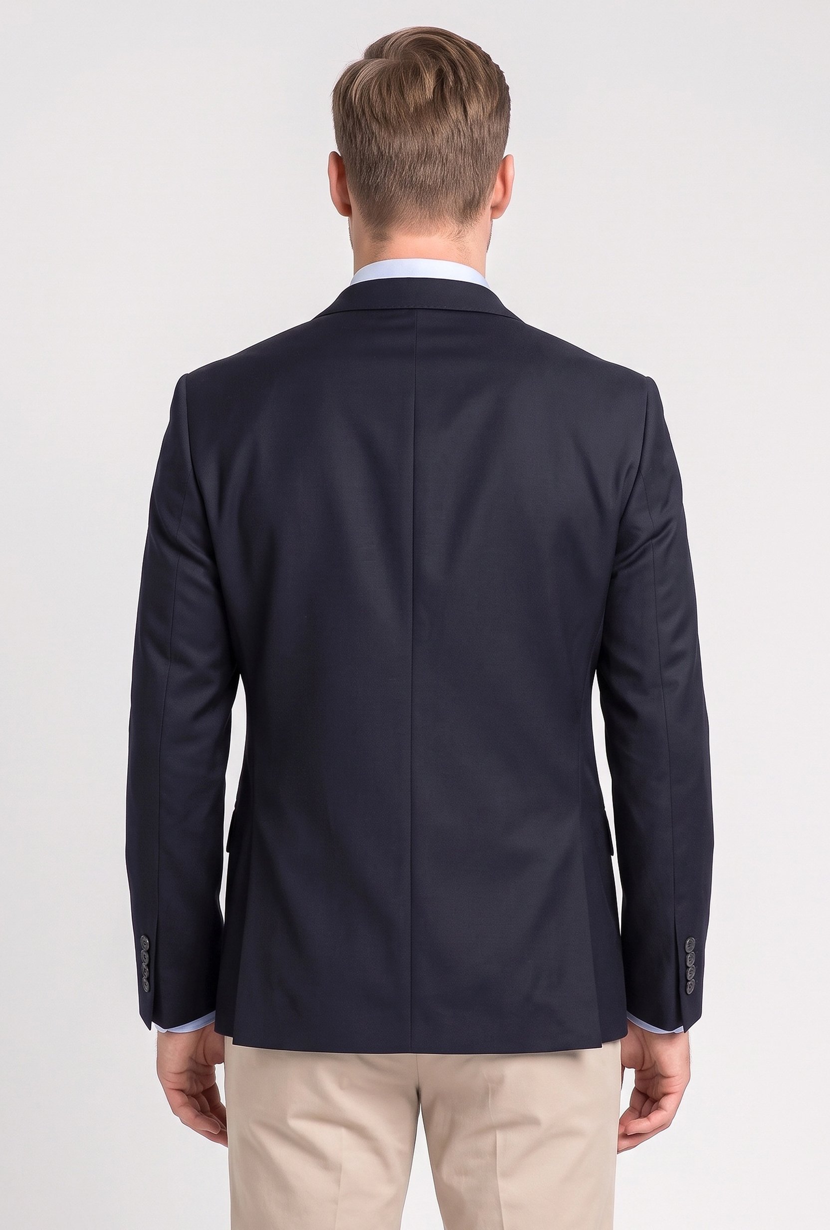 Men Slim Fit Long Sleeve Plain Casual Blazer Jacket, Dark Navy