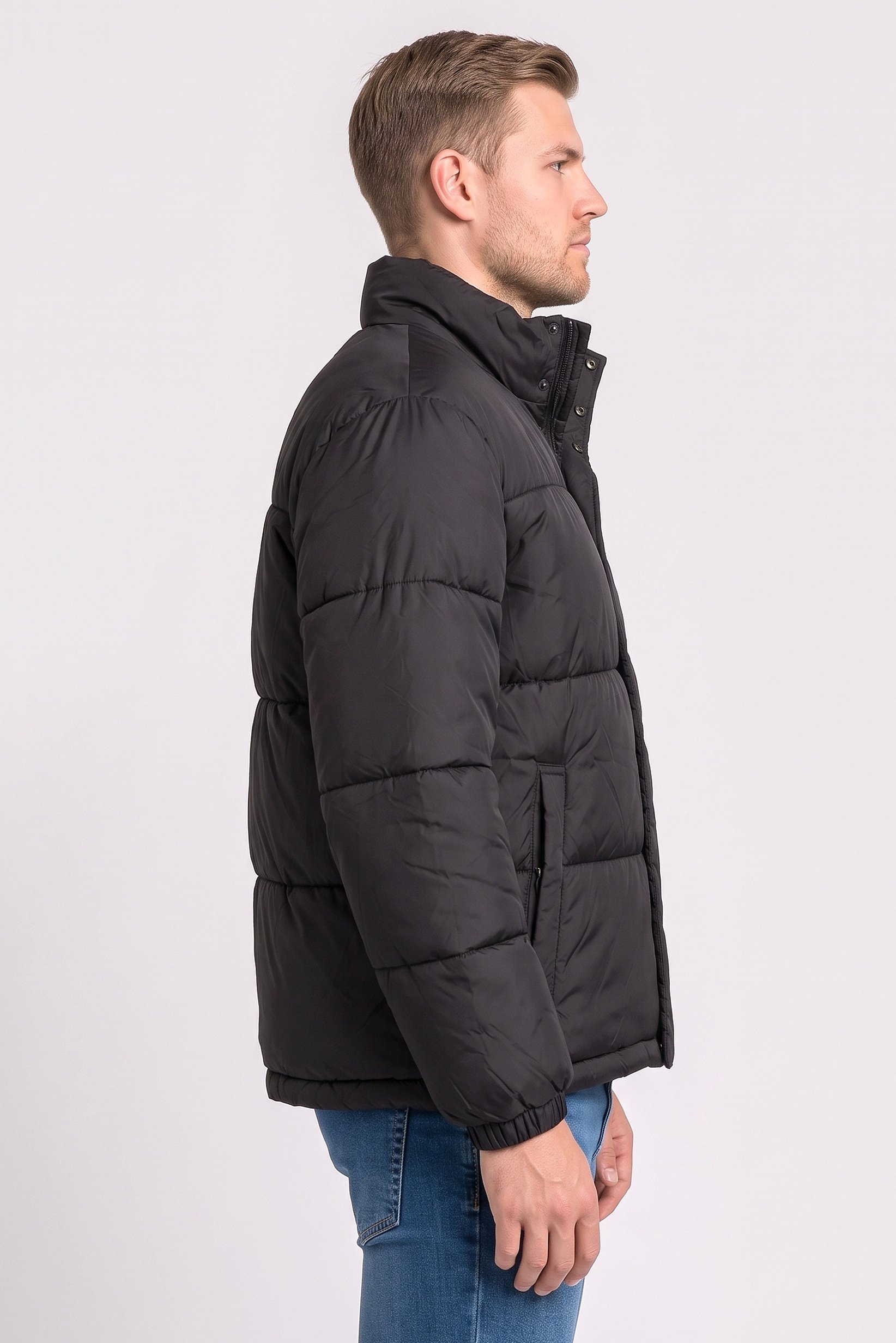Men Quilted Puffer Jacket, Black