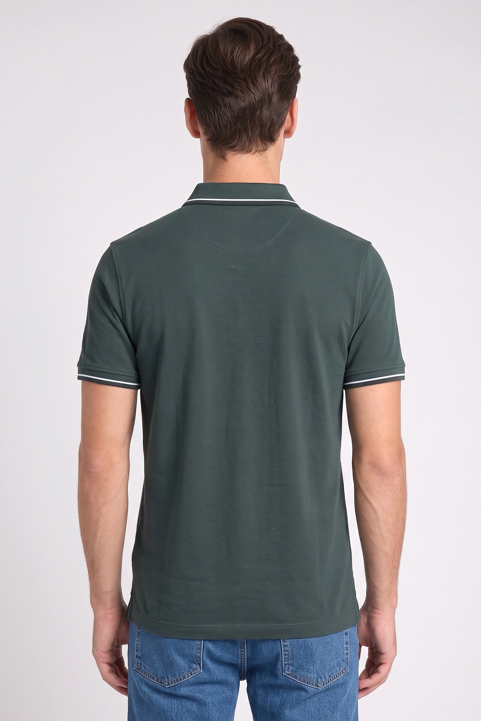 Men Regular Fit Short Sleeve Solid Polo Shirt, Dark Green
