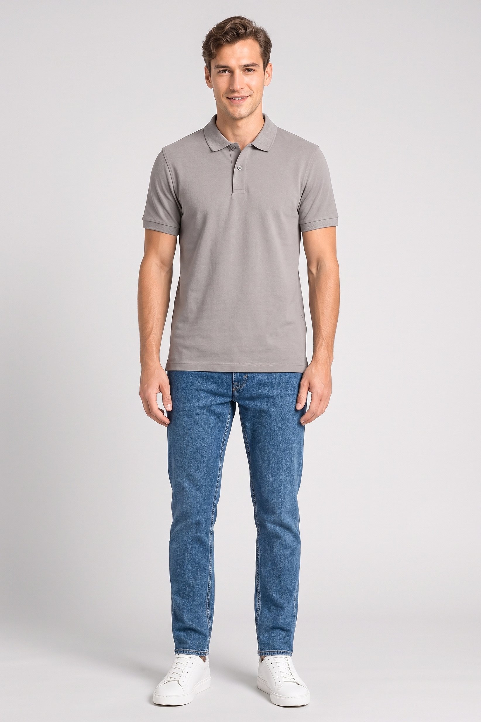 Men Regular Fit Pain Short Sleeve Polo Shirt, Dark Grey