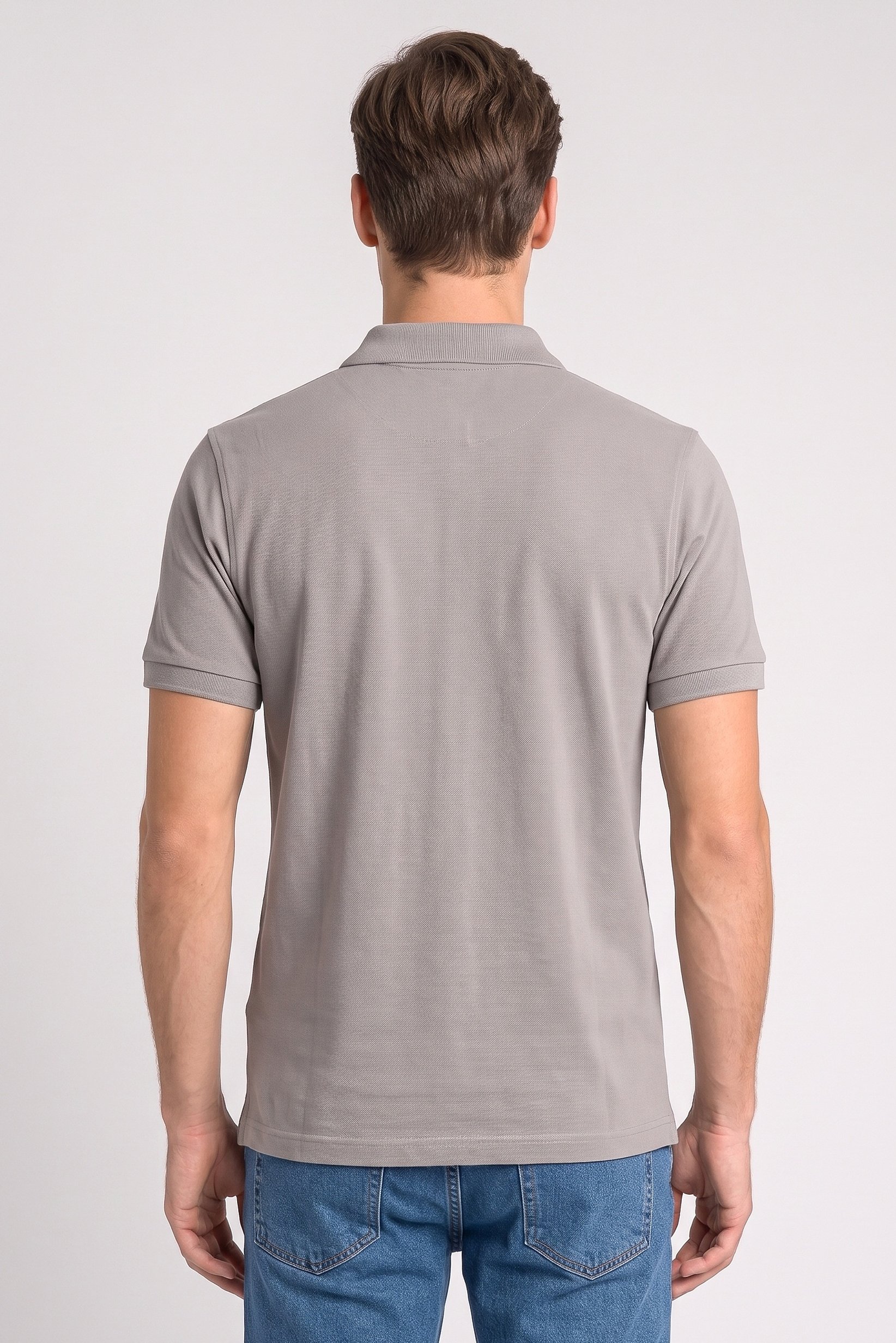 Men Regular Fit Pain Short Sleeve Polo Shirt, Dark Grey