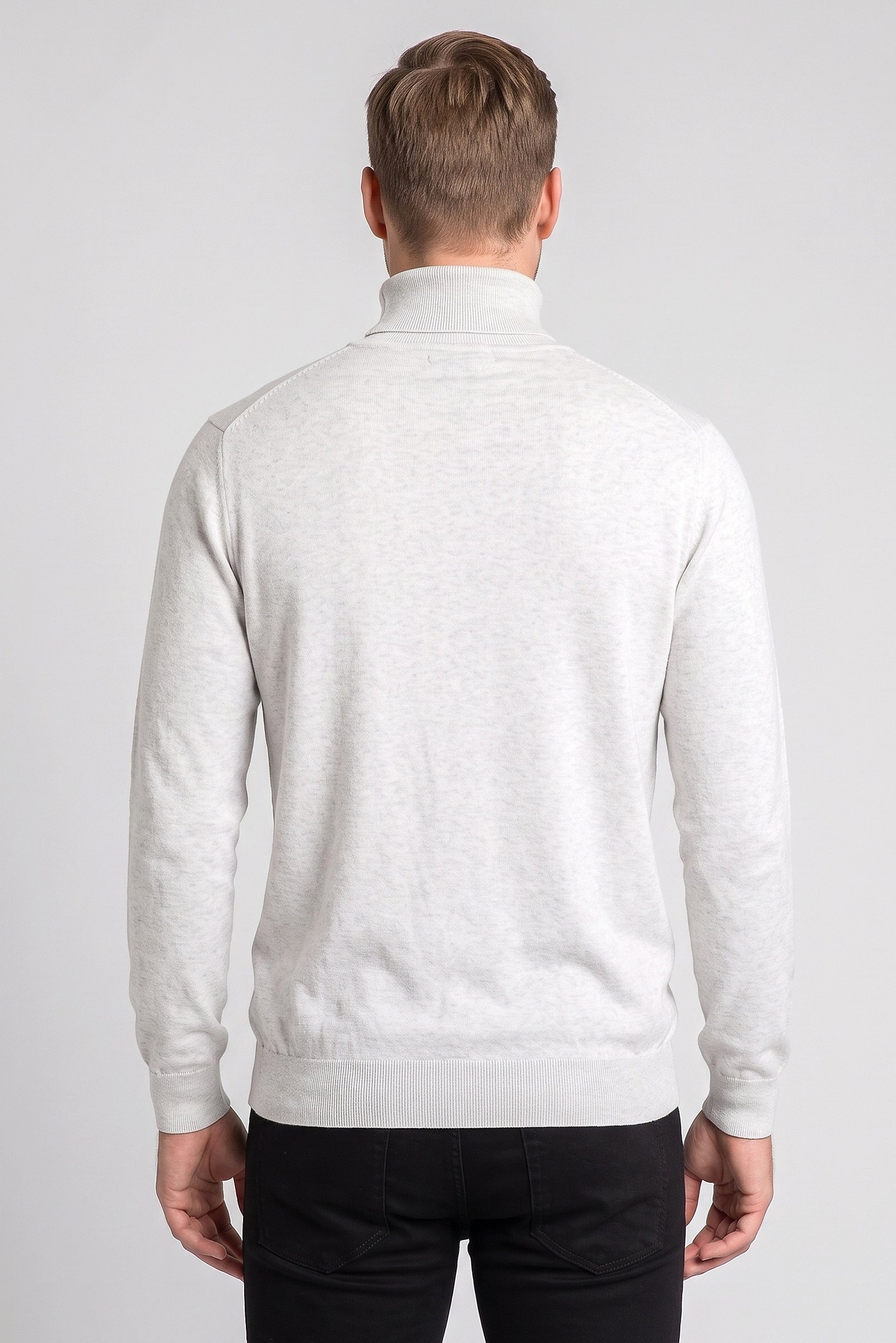 Men Turtle Neck Knitted Sweater, Light Grey