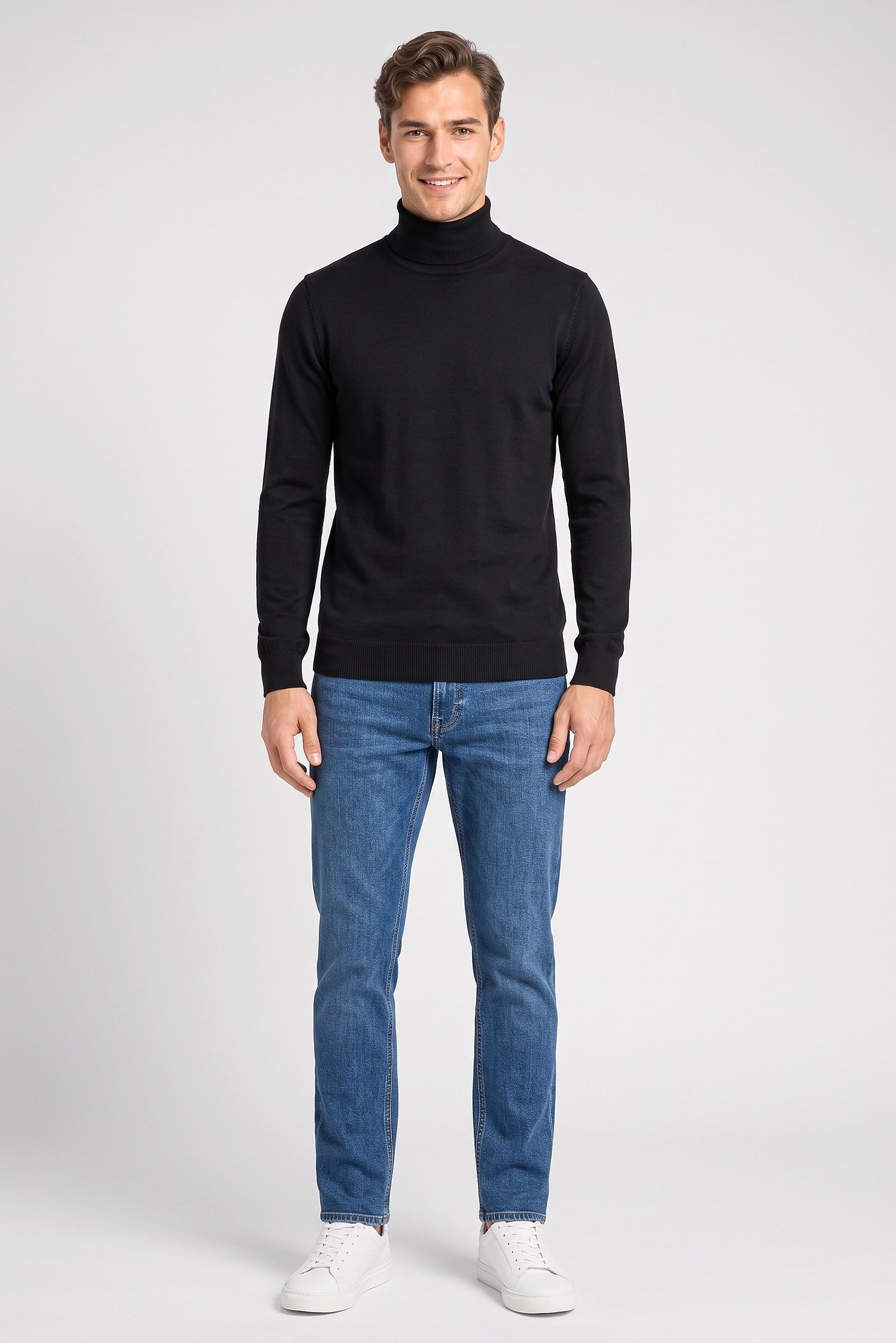 Men Turtle Neck Knitted Sweater, Navy