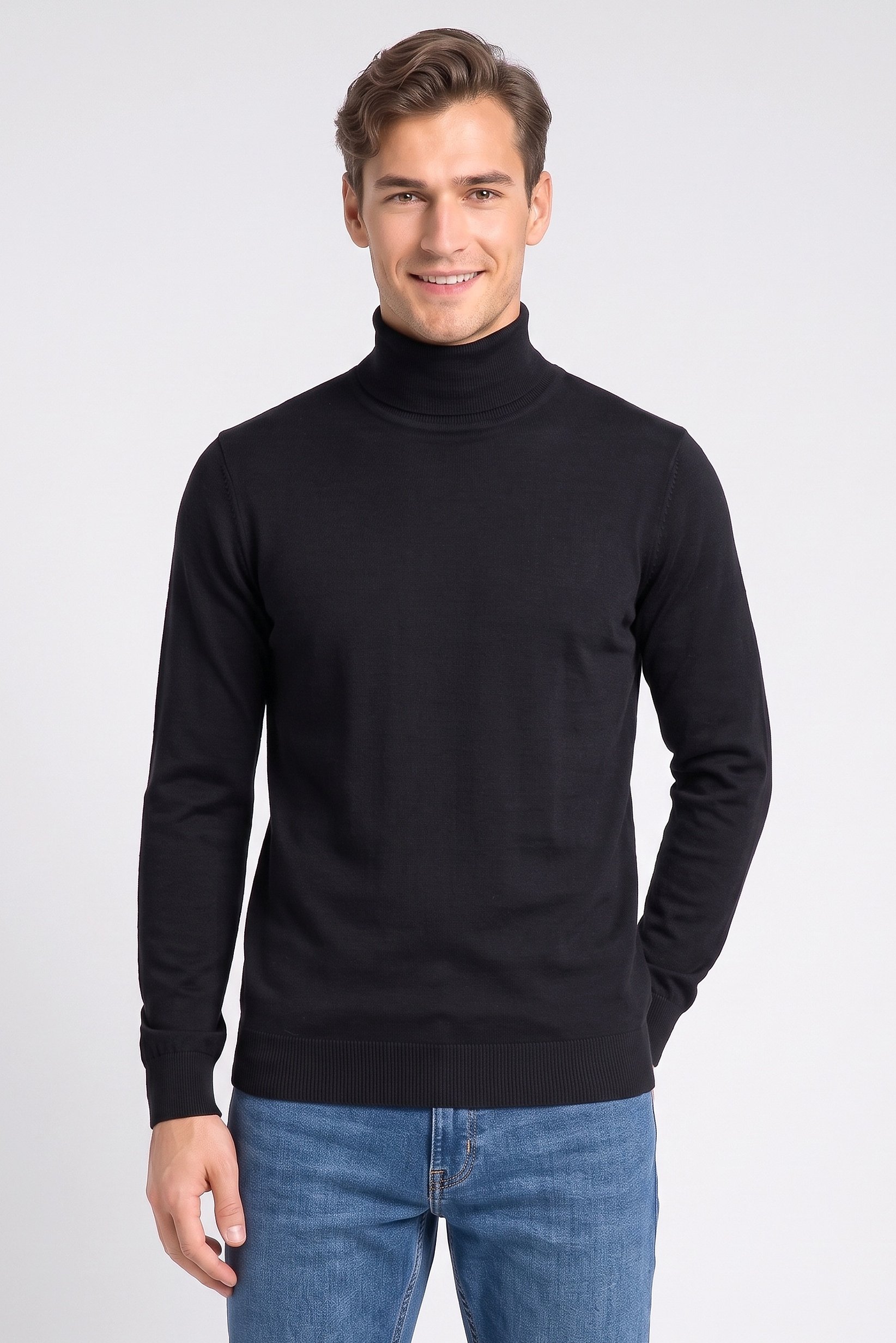 Men Turtle Neck Knitted Sweater, Navy