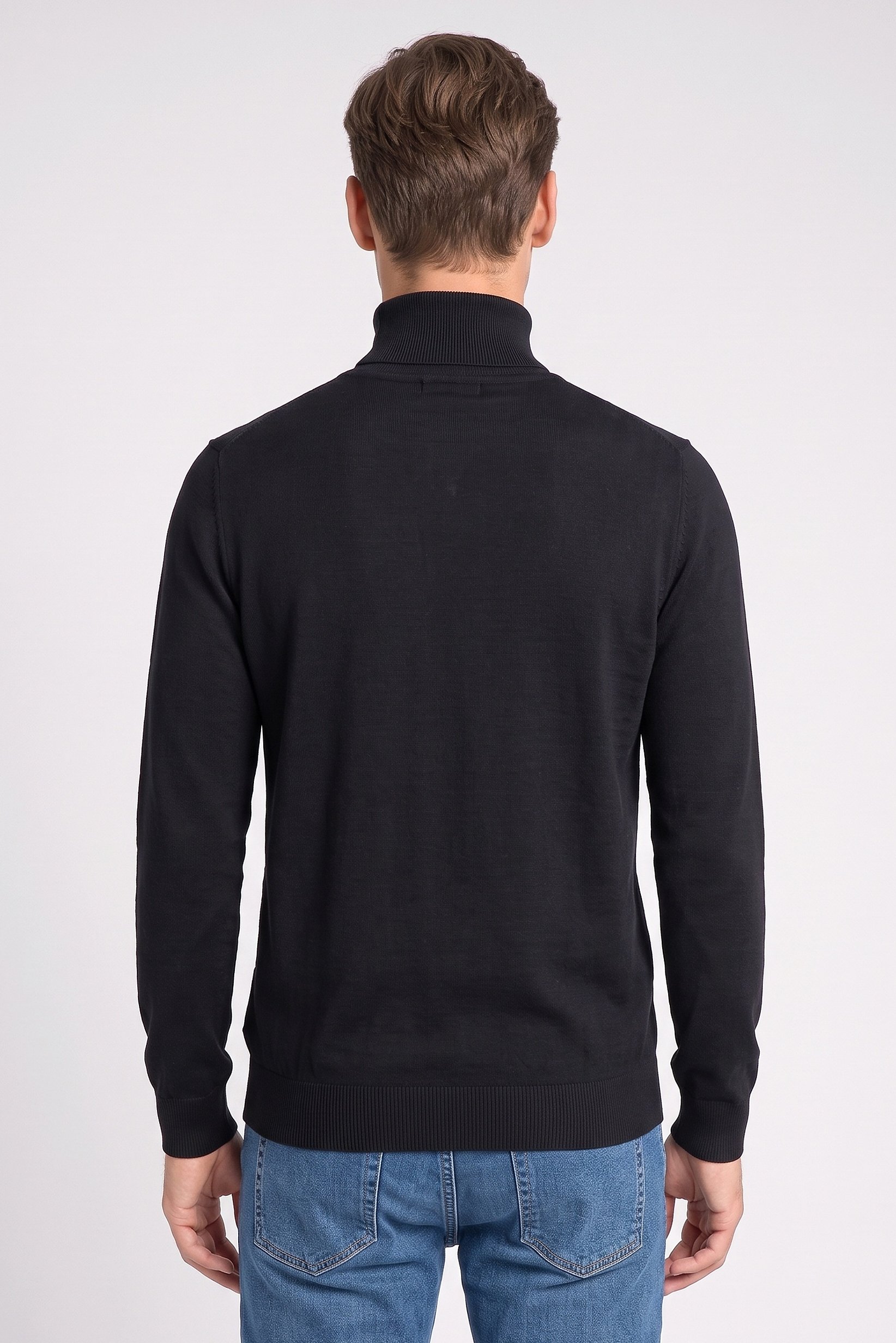 Men Turtle Neck Knitted Sweater, Navy