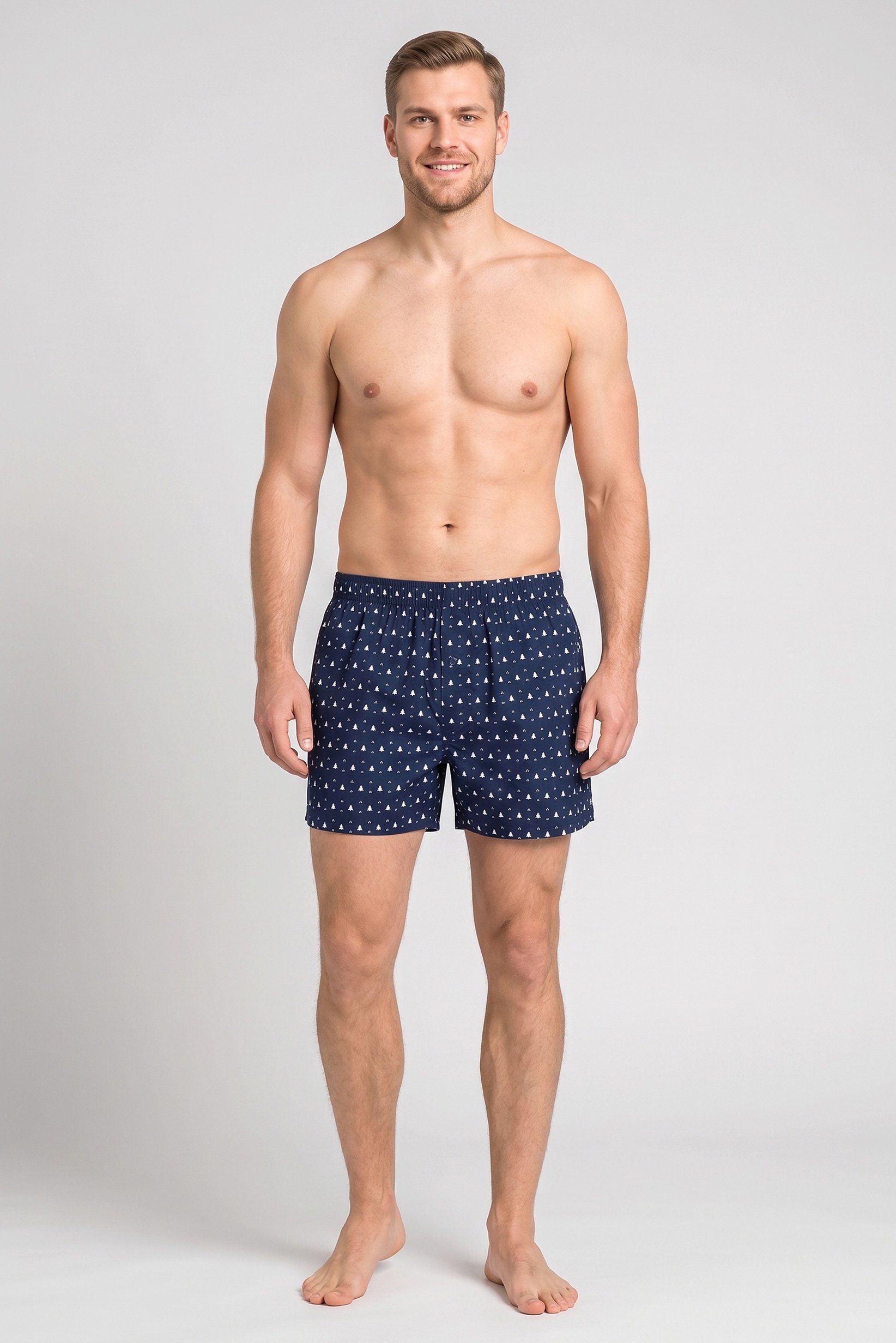 Men Graphic Print Boxer, Navy Blue