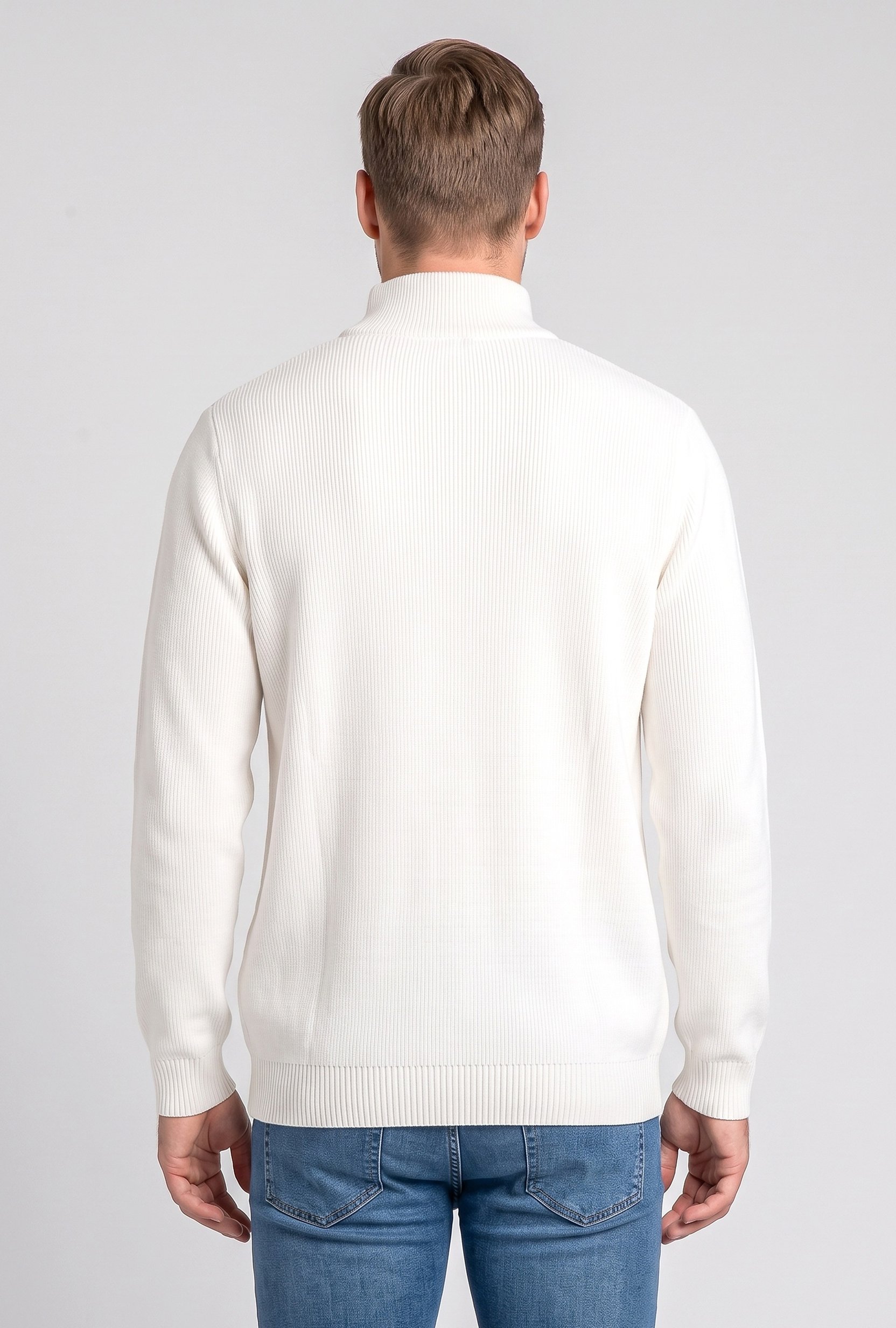 Men Mock Neck Textured Sweater, White