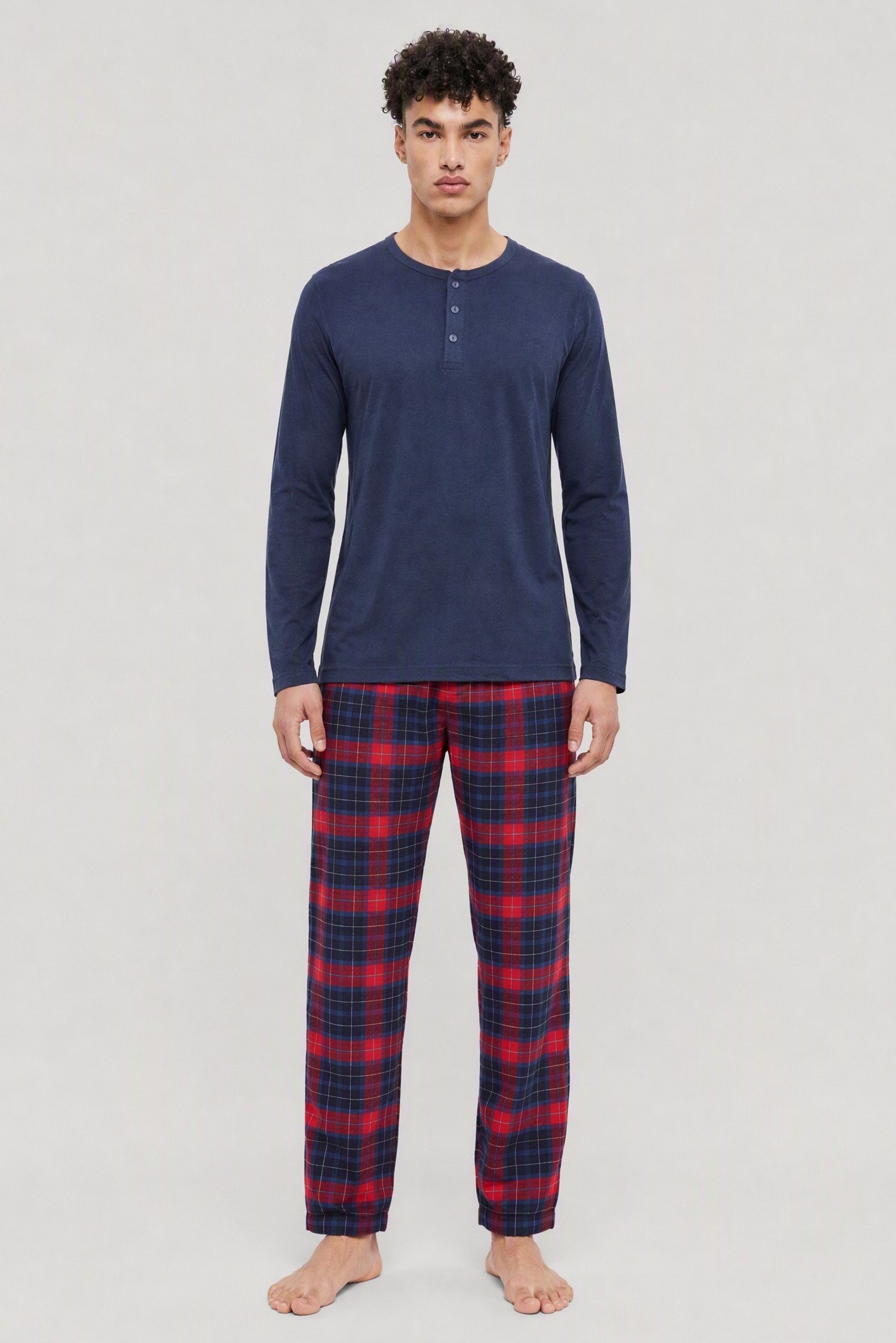 Men 2 Pieces Checkered Long Sleeve T-Shirt And Pants Pajama Set, Multicolor