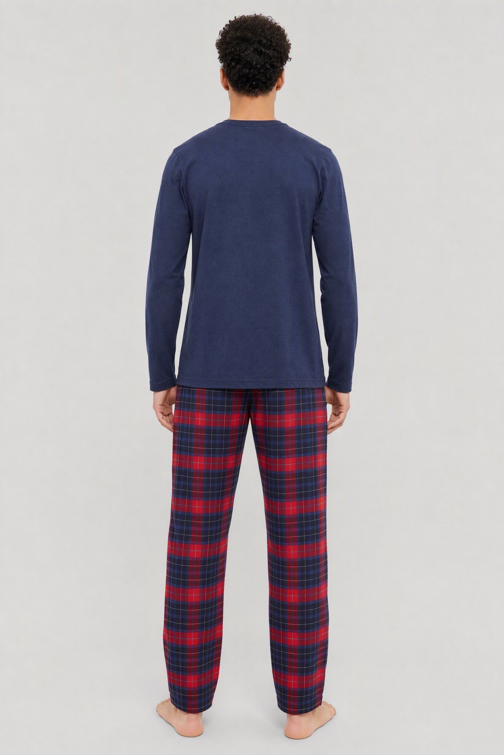 Men 2 Pieces Checkered Long Sleeve T-Shirt And Pants Pajama Set, Multicolor