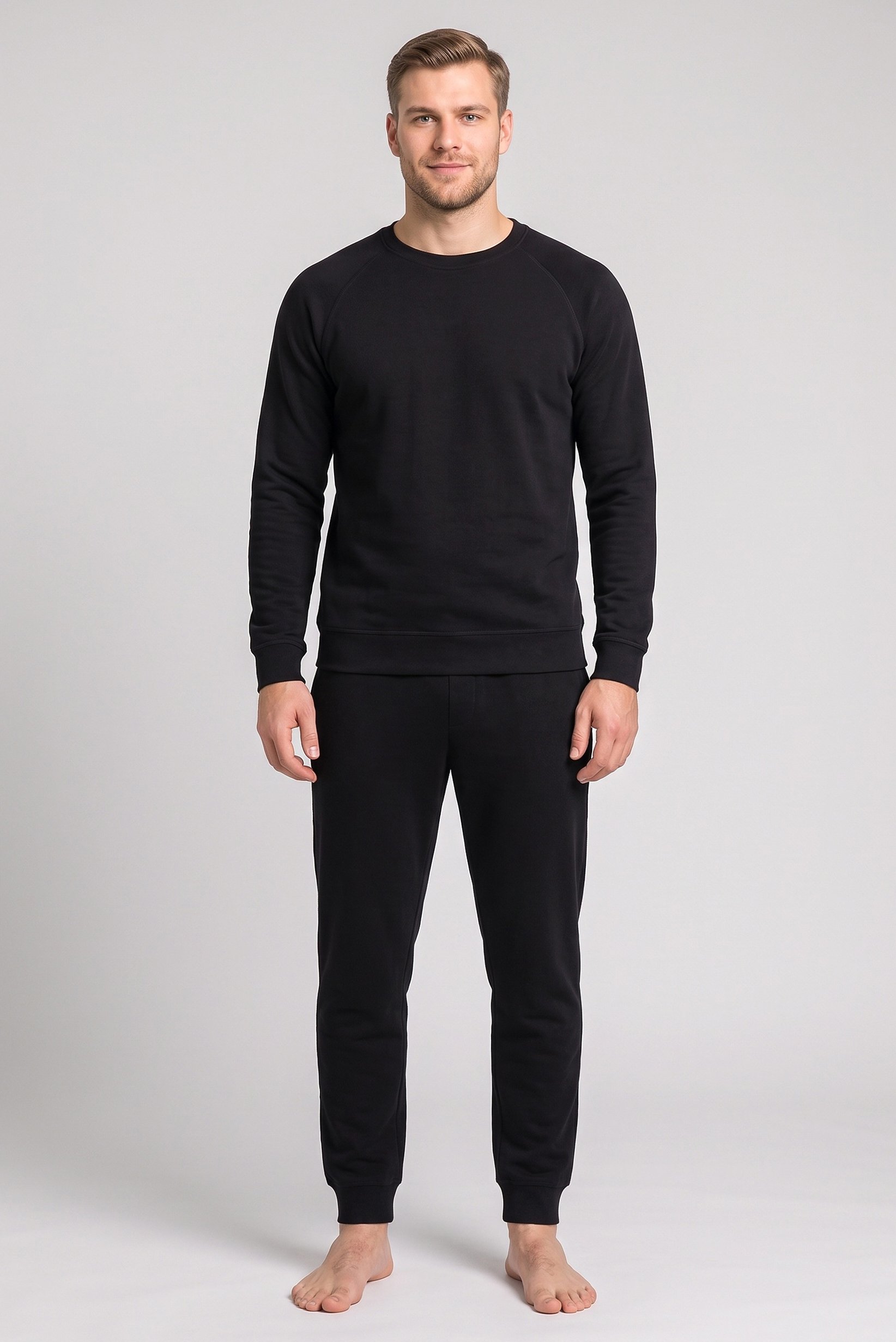 Men 2 Pieces Textured Shirt And Pants Pajama Set, Black