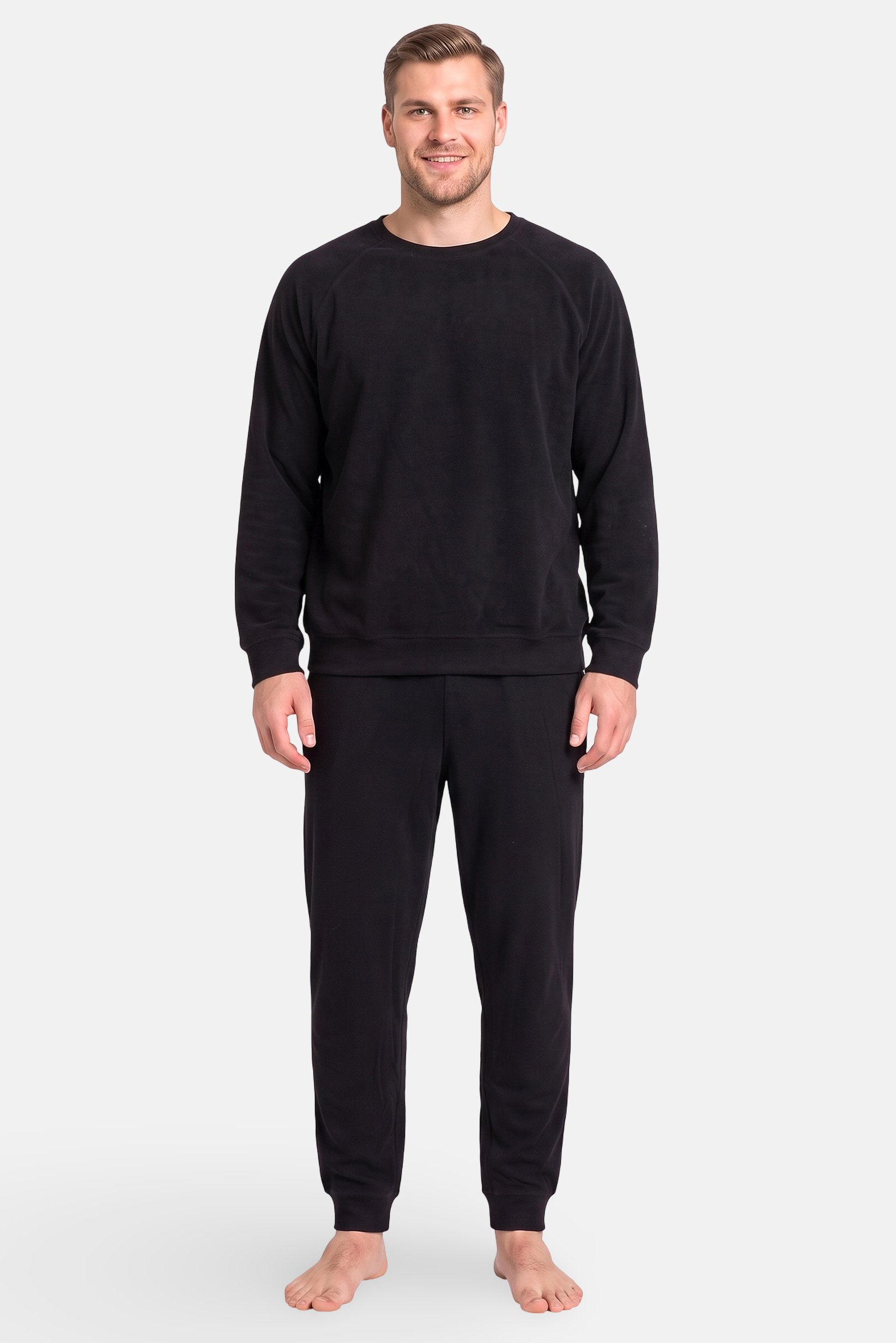 Men 2 Pieces Textured Shirt And Pants Pajama Set, Black