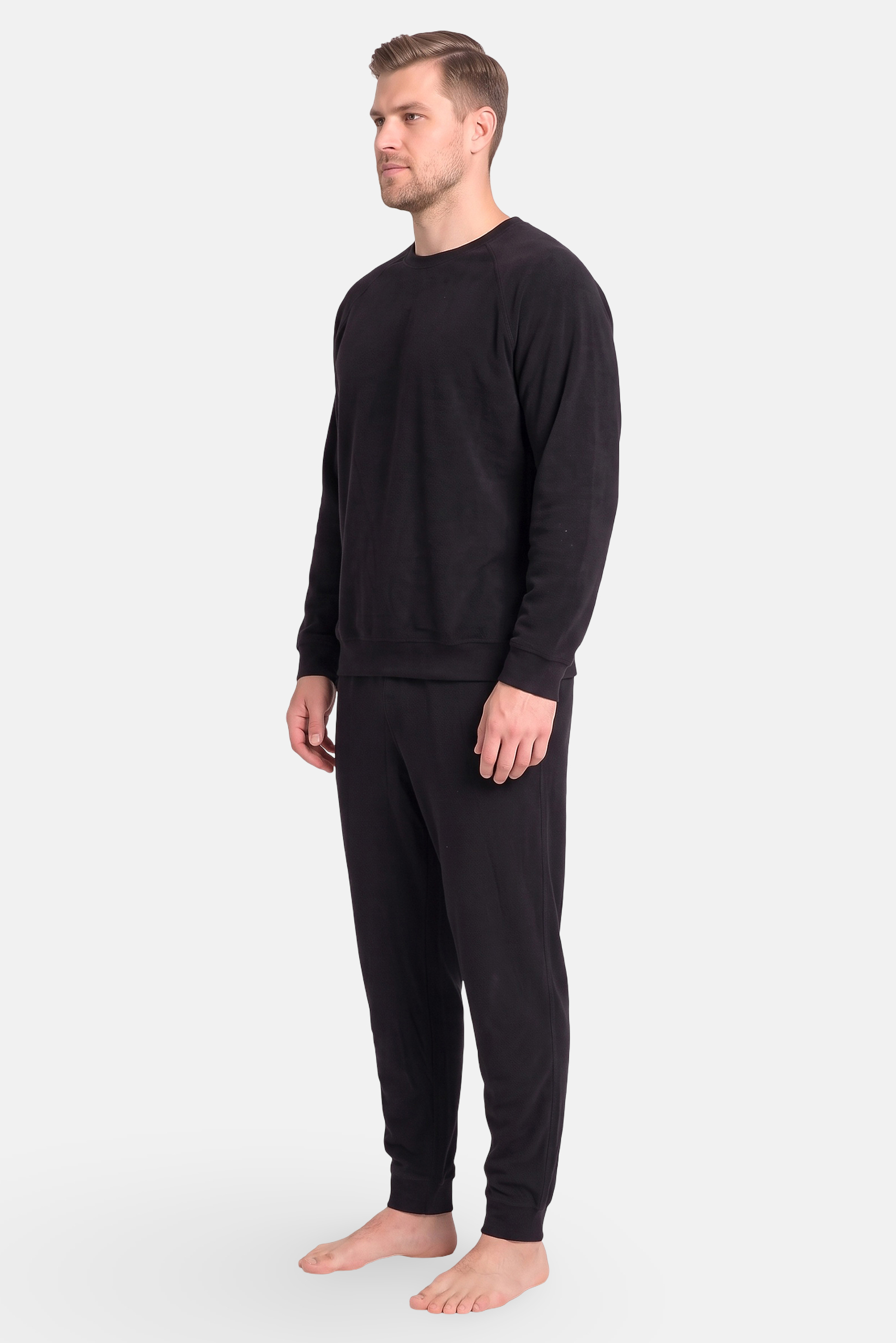 Men 2 Pieces Textured Shirt And Pants Pajama Set, Black