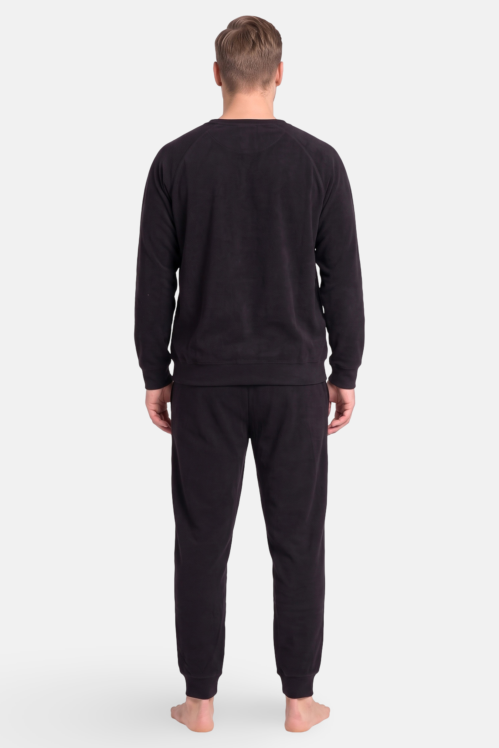 Men 2 Pieces Textured Shirt And Pants Pajama Set, Black