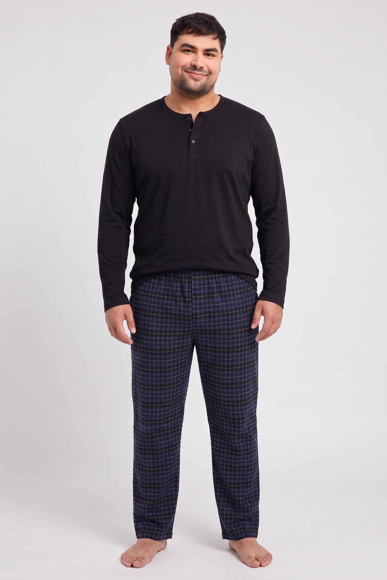 Men 2 Pieces Checkered Long Sleeve T-Shirt And Pants Pajama Set, Multicolor