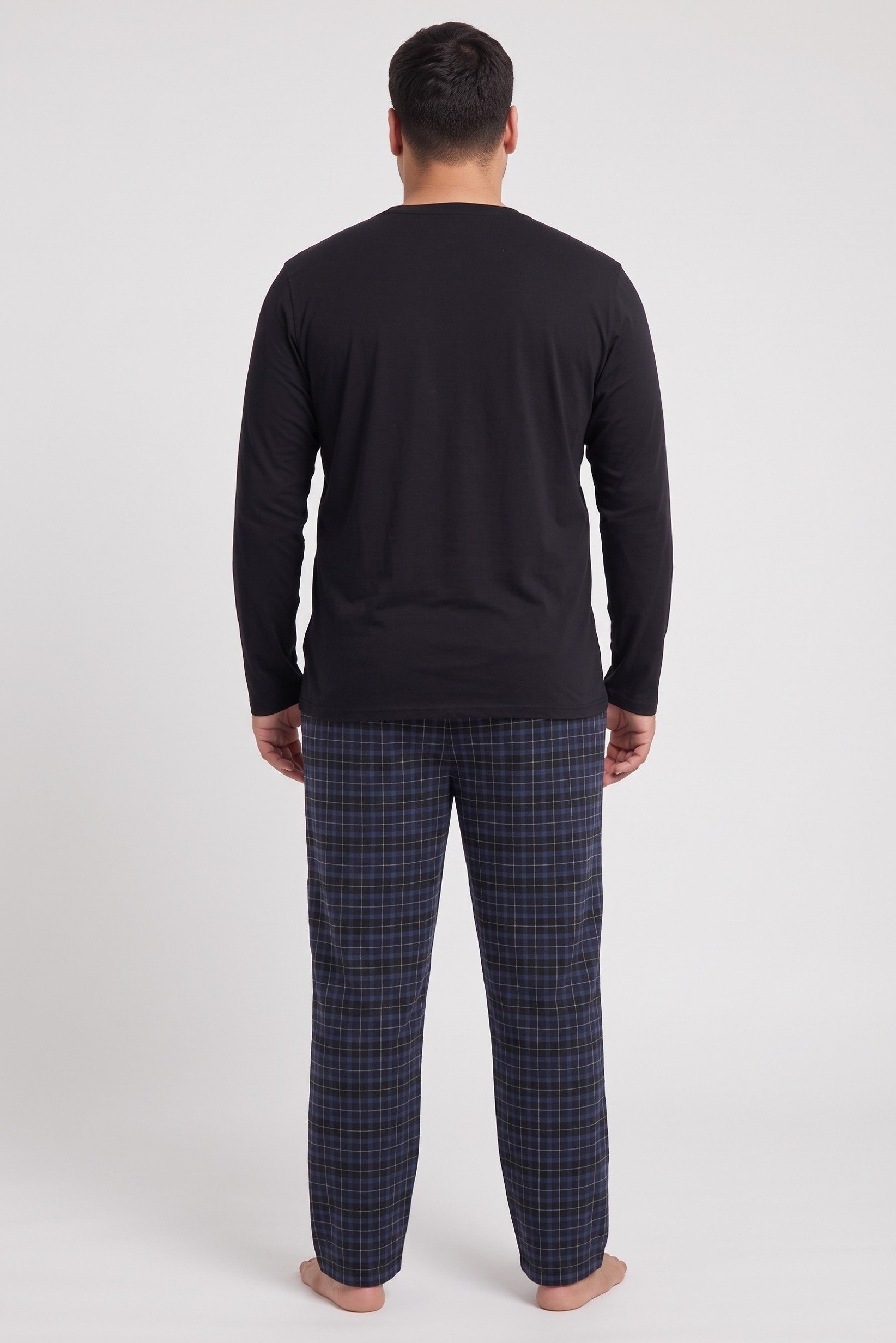 Men 2 Pieces Checkered Long Sleeve T-Shirt And Pants Pajama Set, Multicolor
