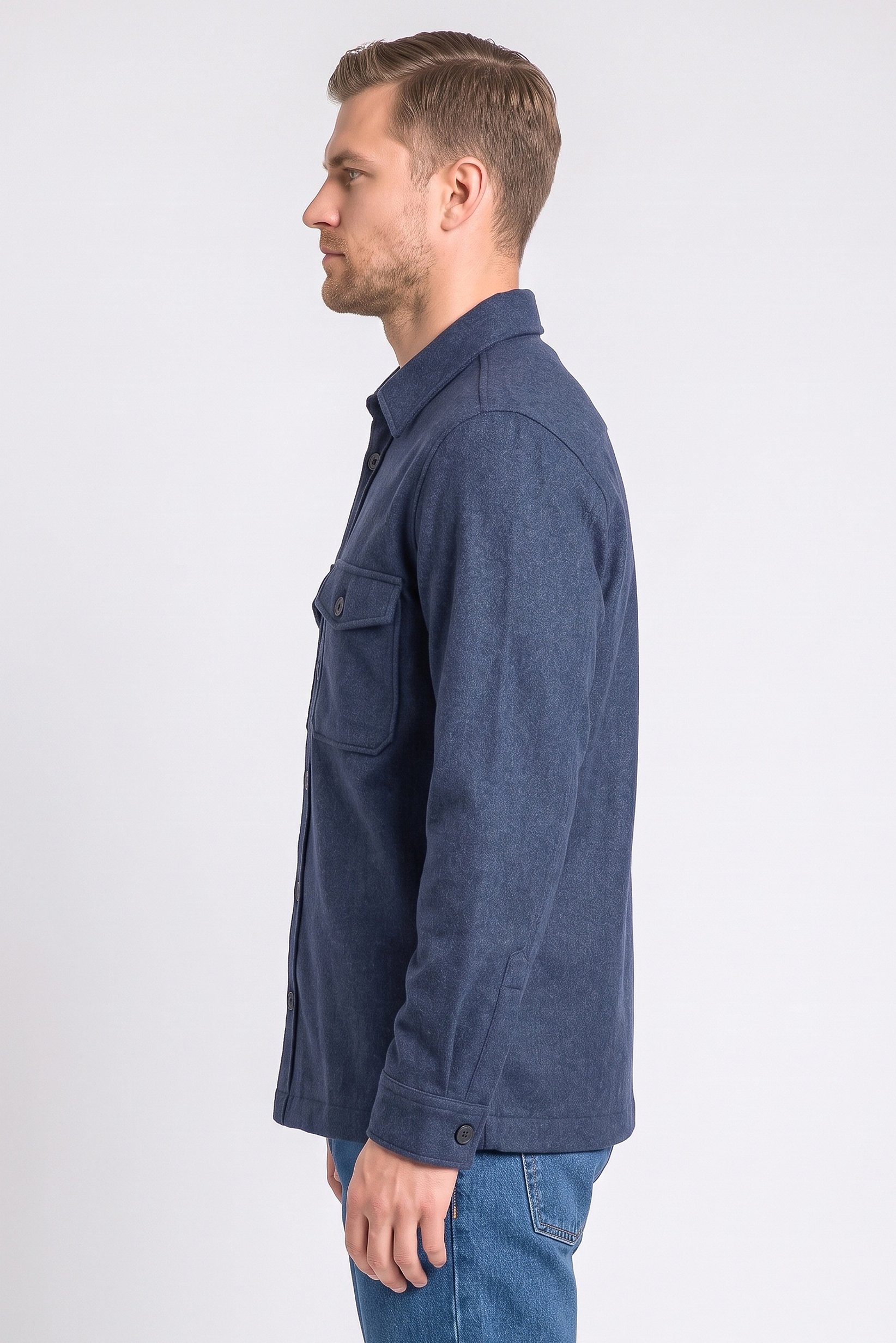 Men Regular Fit Long Sleeve Heather Jacket Shirt, Navy