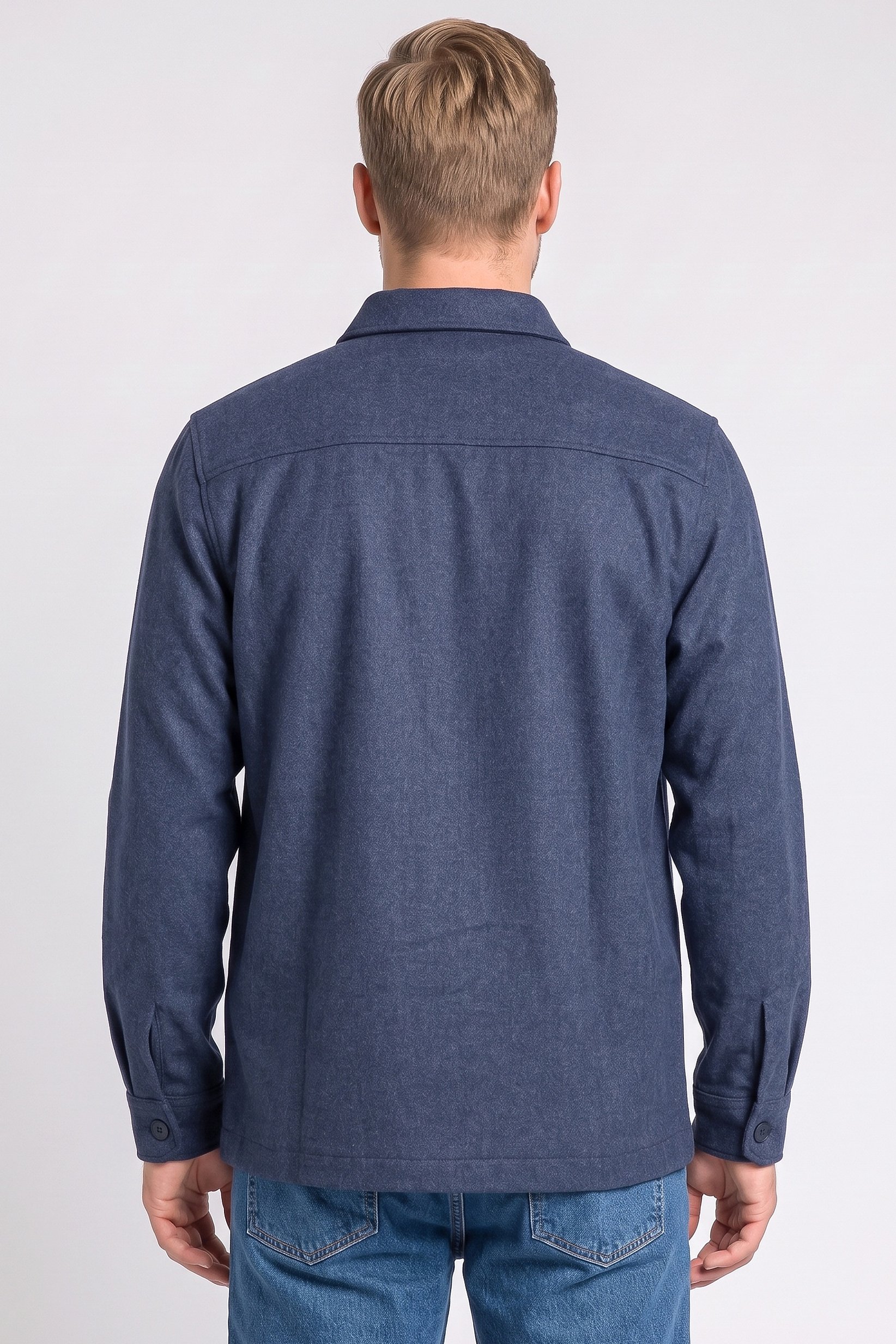 Men Regular Fit Long Sleeve Heather Jacket Shirt, Navy