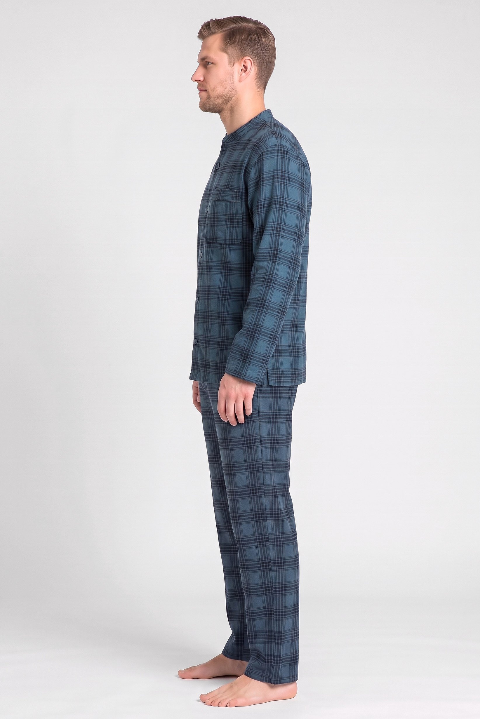 Men 2 Pieces Plaid Shirt And Pants Pajama Set, Multicolor