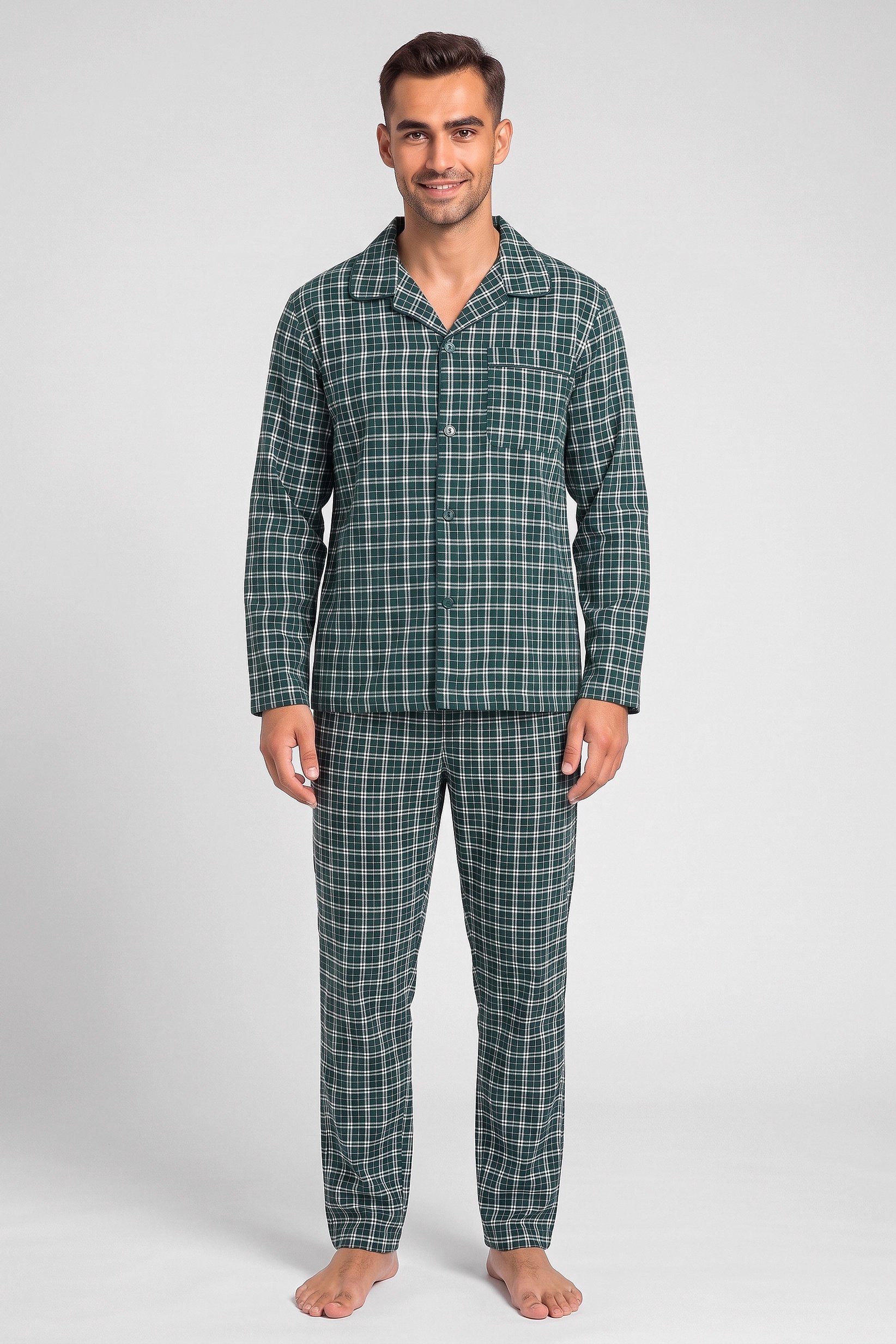 Men 2 Pieces Plaid Print Shirt And Pants Pajama Set, Multicolor