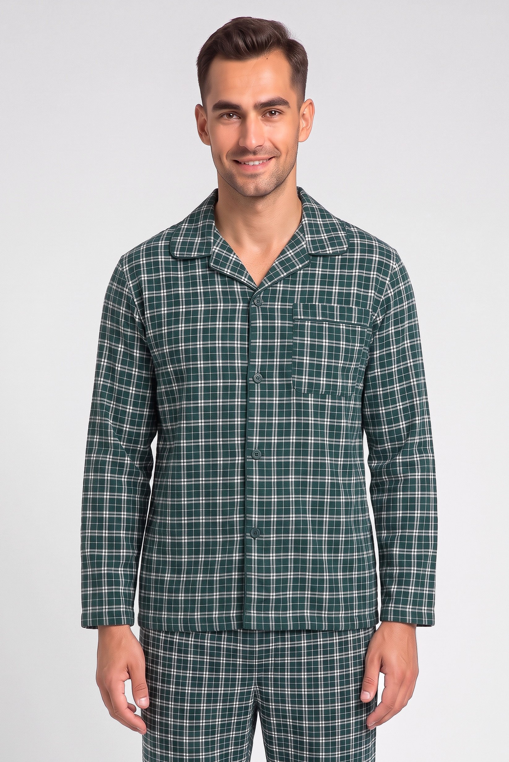 Men 2 Pieces Plaid Print Shirt And Pants Pajama Set, Multicolor