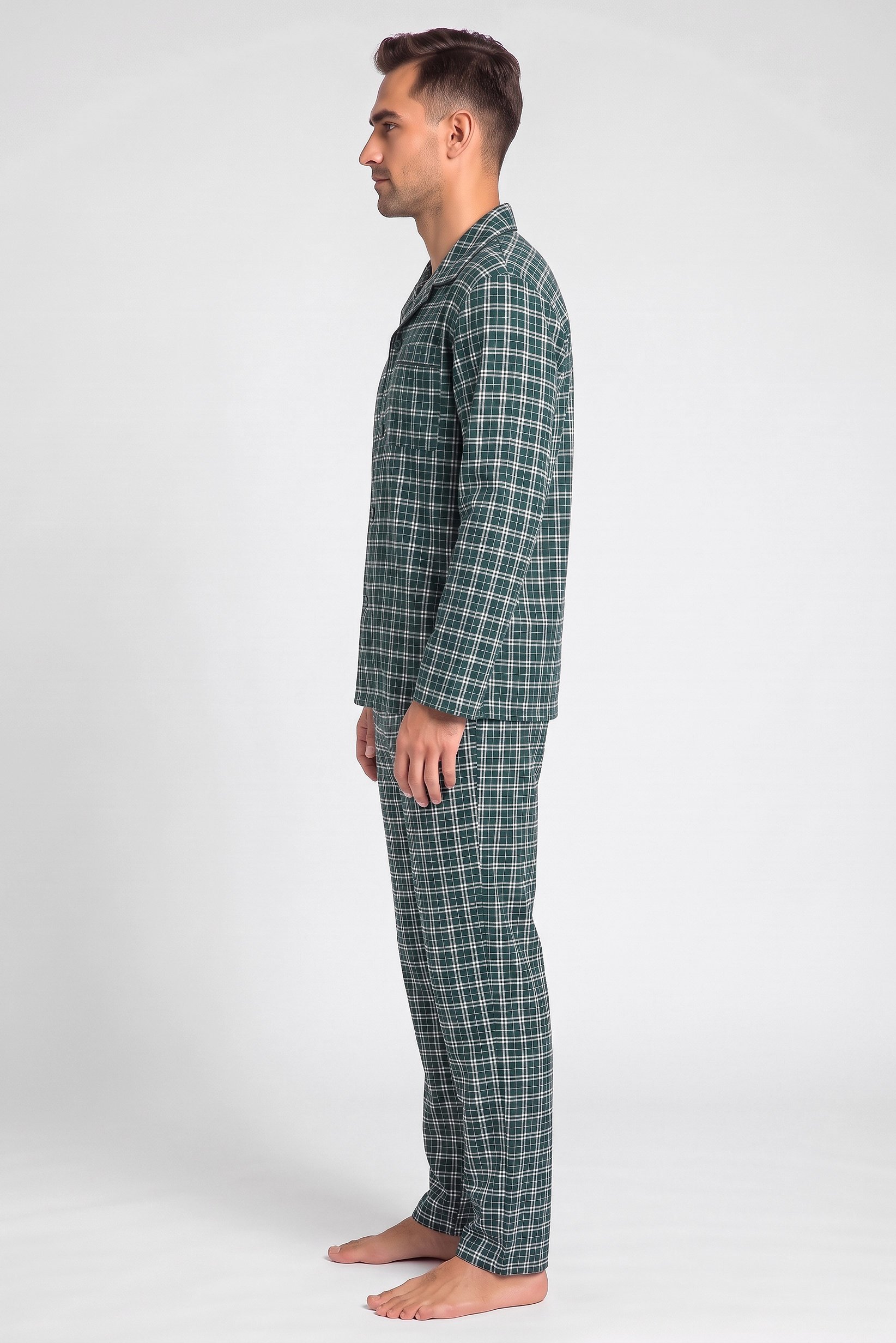 Men 2 Pieces Plaid Print Shirt And Pants Pajama Set, Multicolor