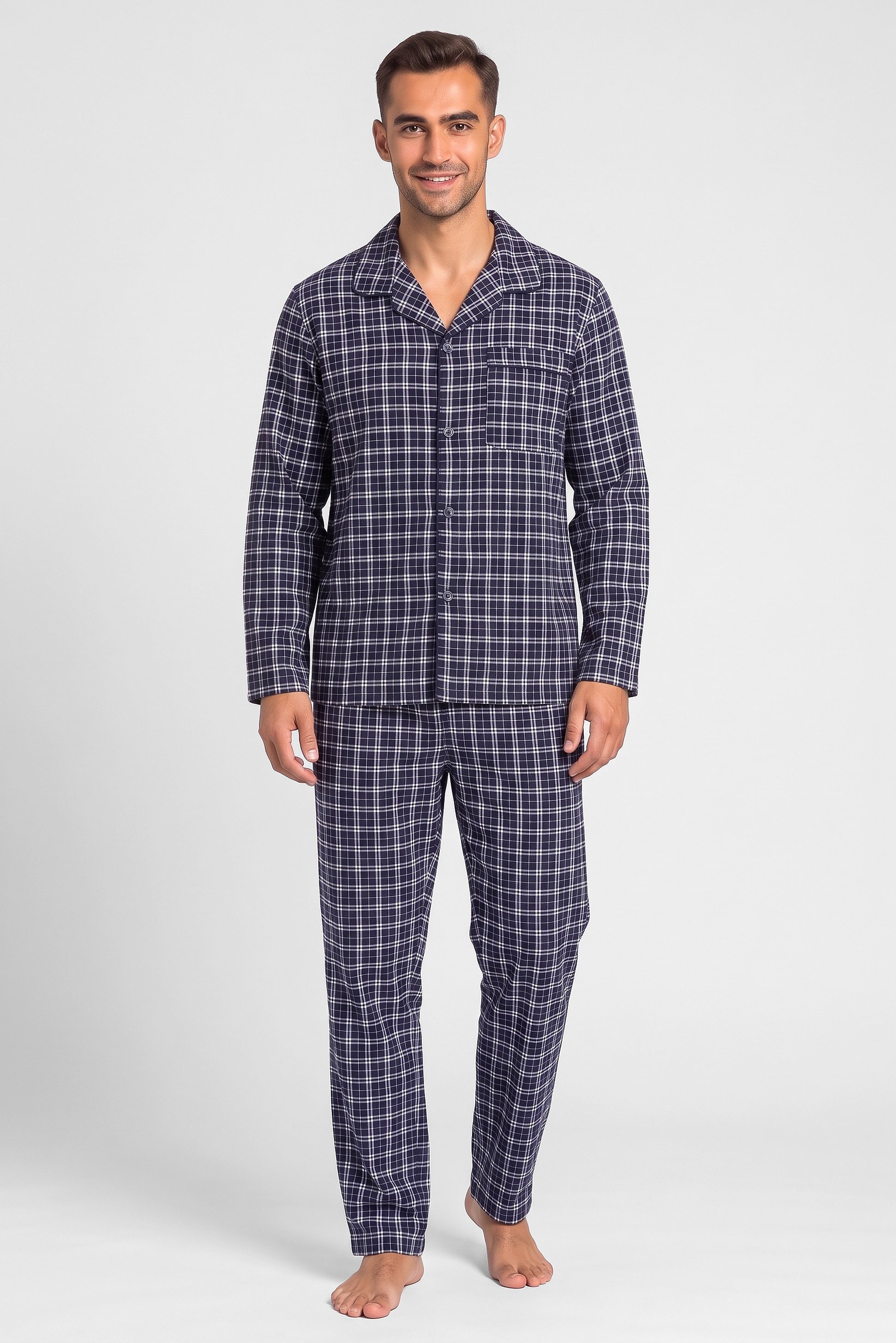 Men 2 Pieces Plaid Long Sleeve Shirt And Pants Pajama Set, Multicolor
