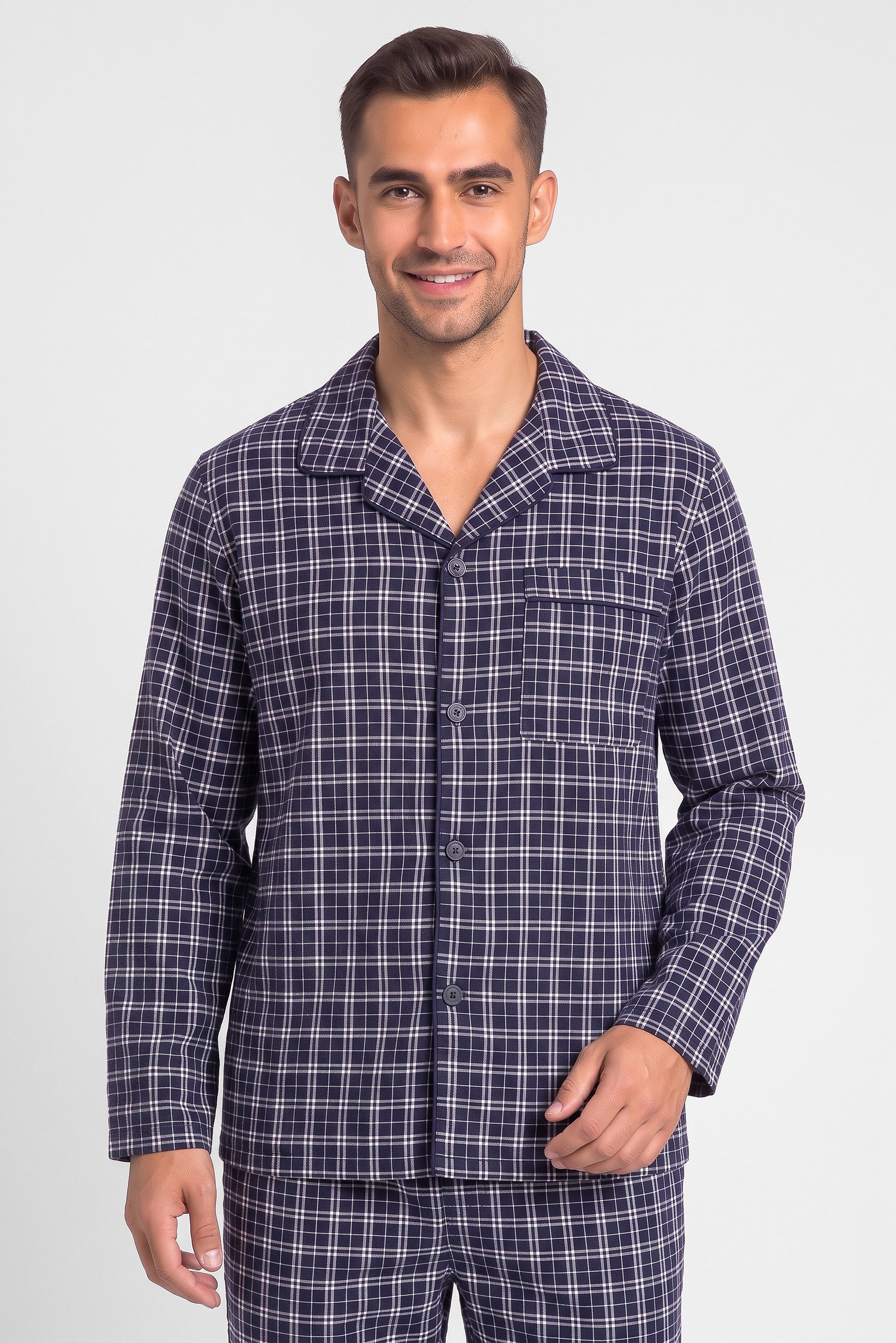 Men 2 Pieces Plaid Long Sleeve Shirt And Pants Pajama Set, Multicolor
