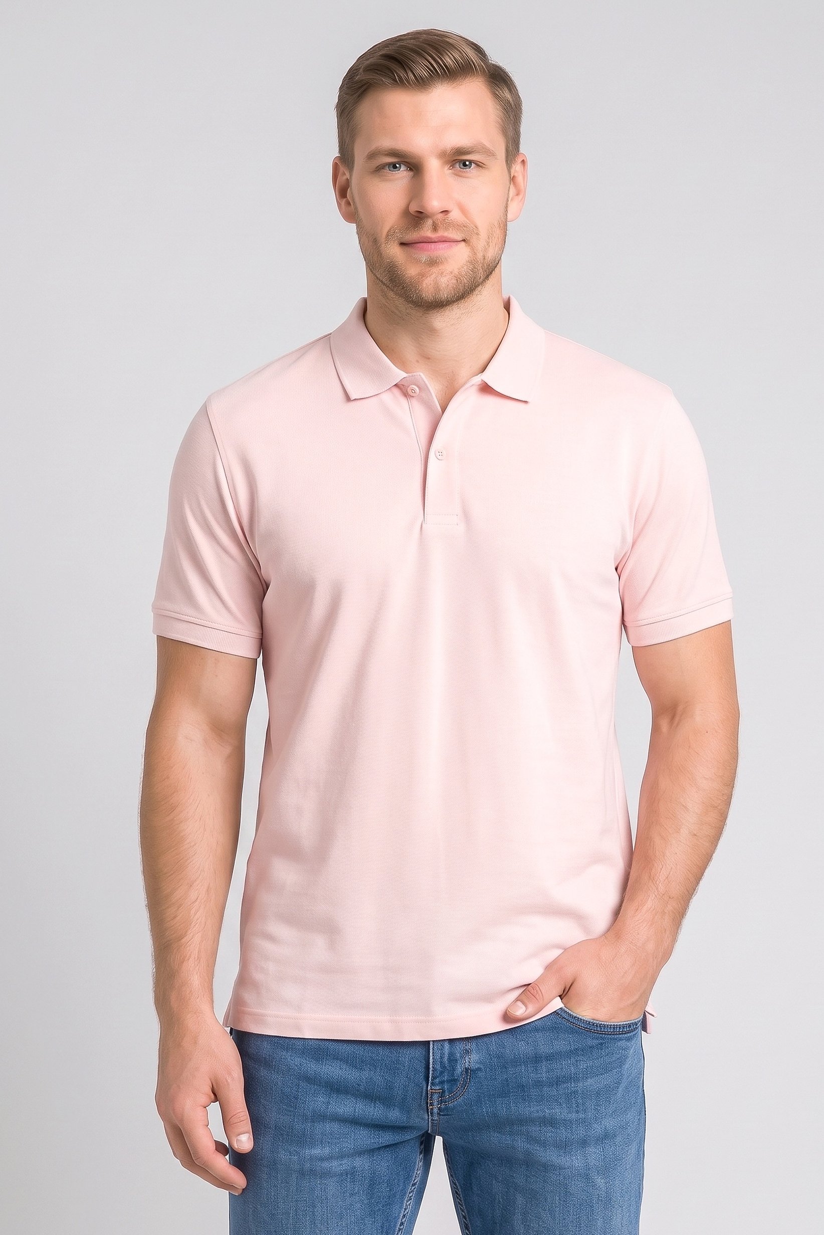 Men Regular Fit Plain Short Sleeve Polo Shirts, Light Pink