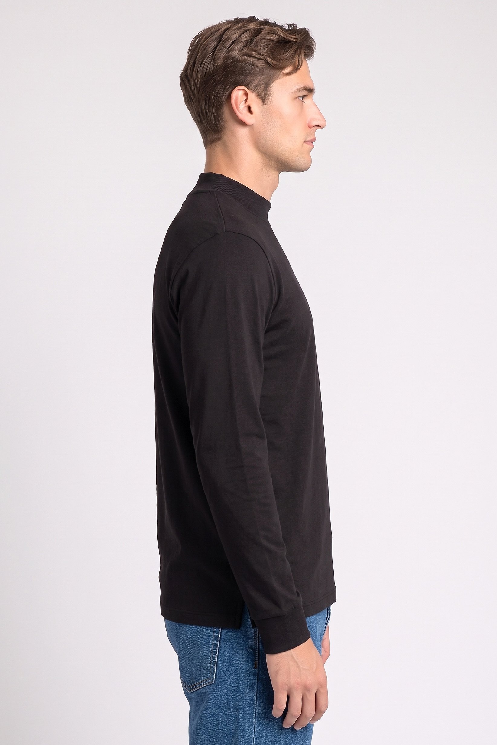 Men Crew Neck Solid Long Sleeve Sweatshirt, Black