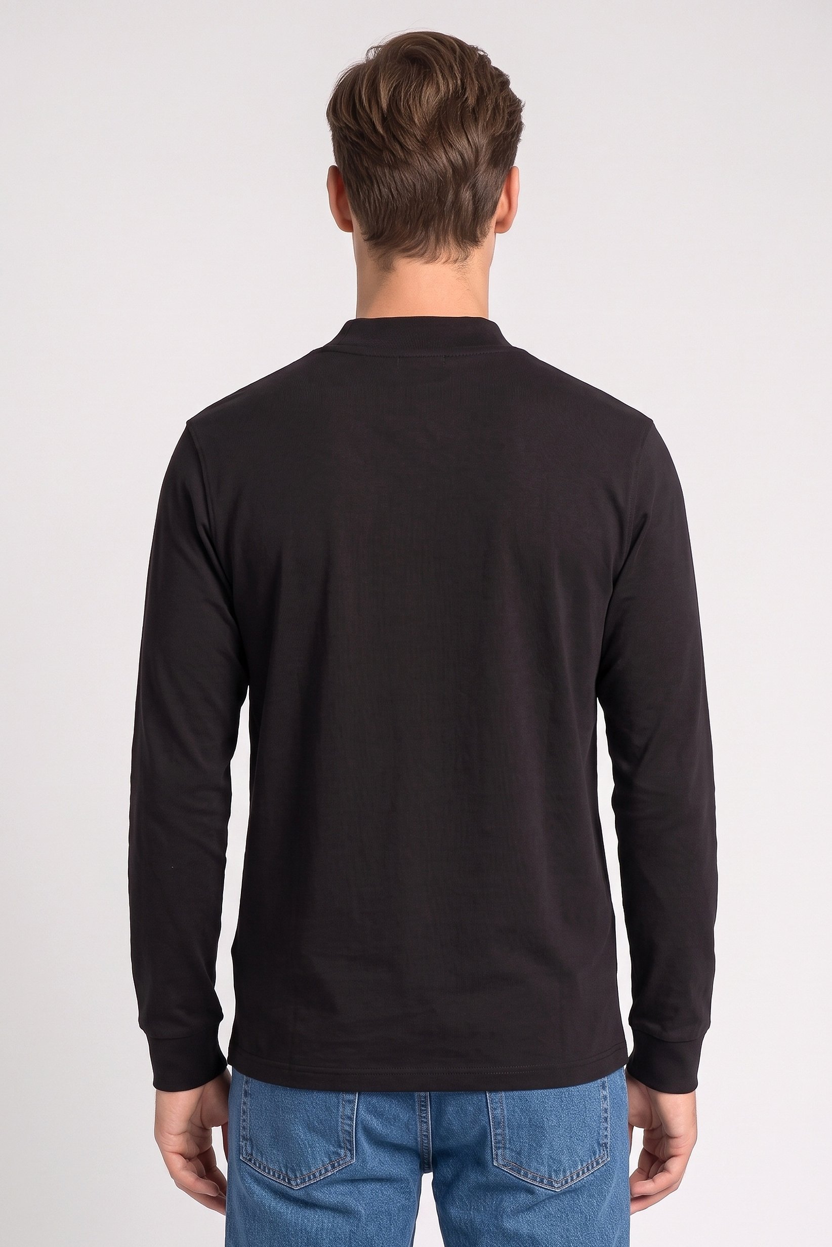 Men Crew Neck Solid Long Sleeve Sweatshirt, Black