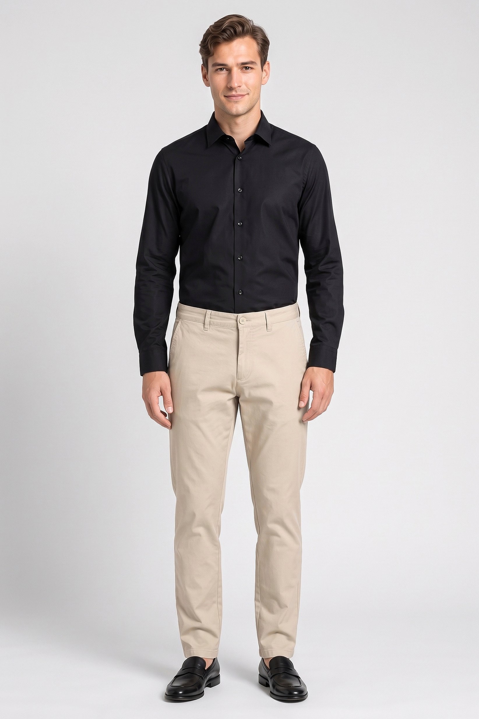 Men Straight Fit Solid Chino Pants, Beige