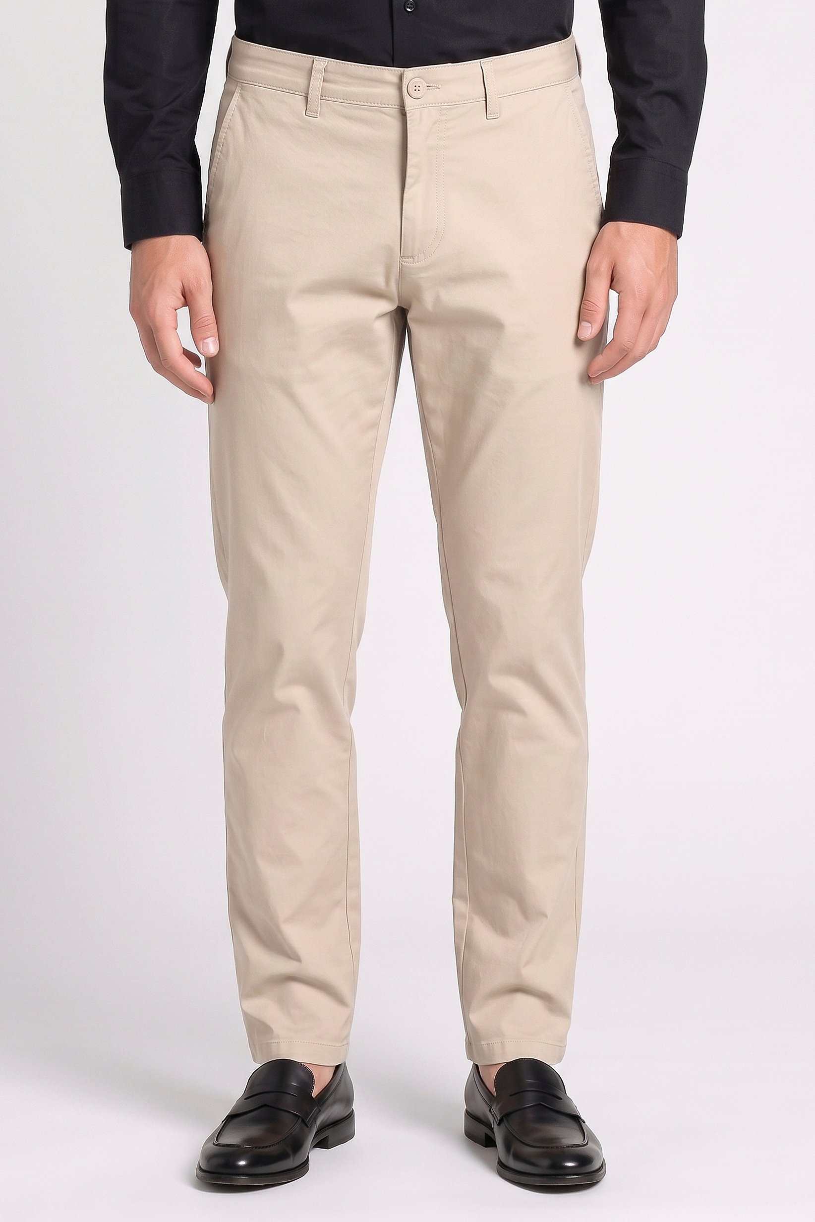 Men Straight Fit Solid Chino Pants, Beige