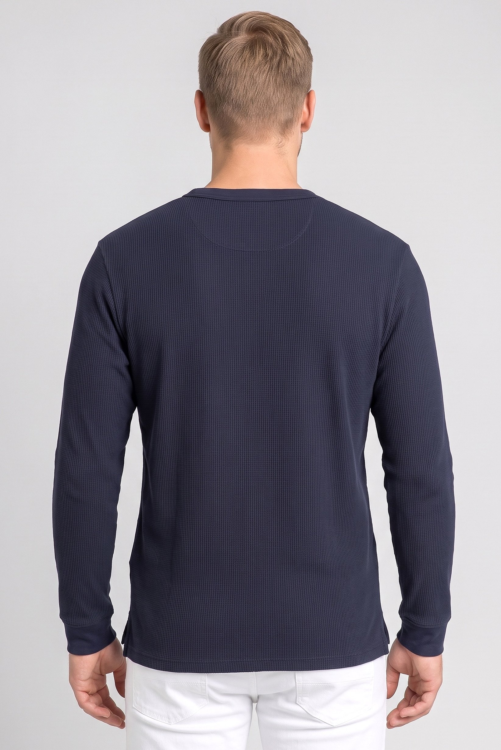 Men Crew Neck Long Sleeve Textured Sweatshirt, Navy