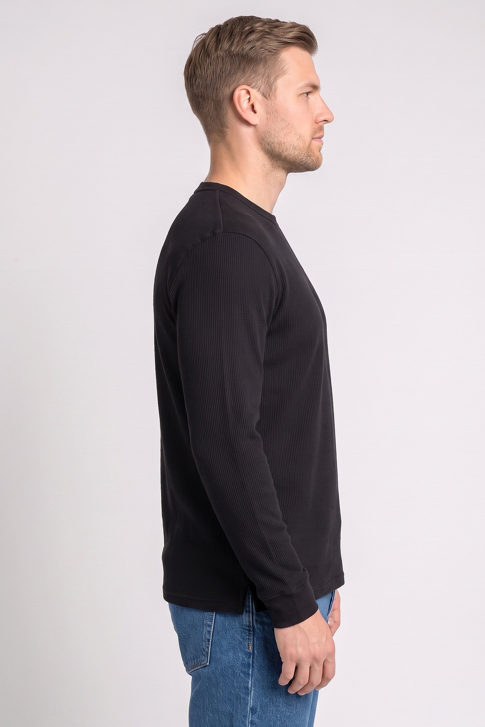 Men Crew Neck Textured Sweater, Black