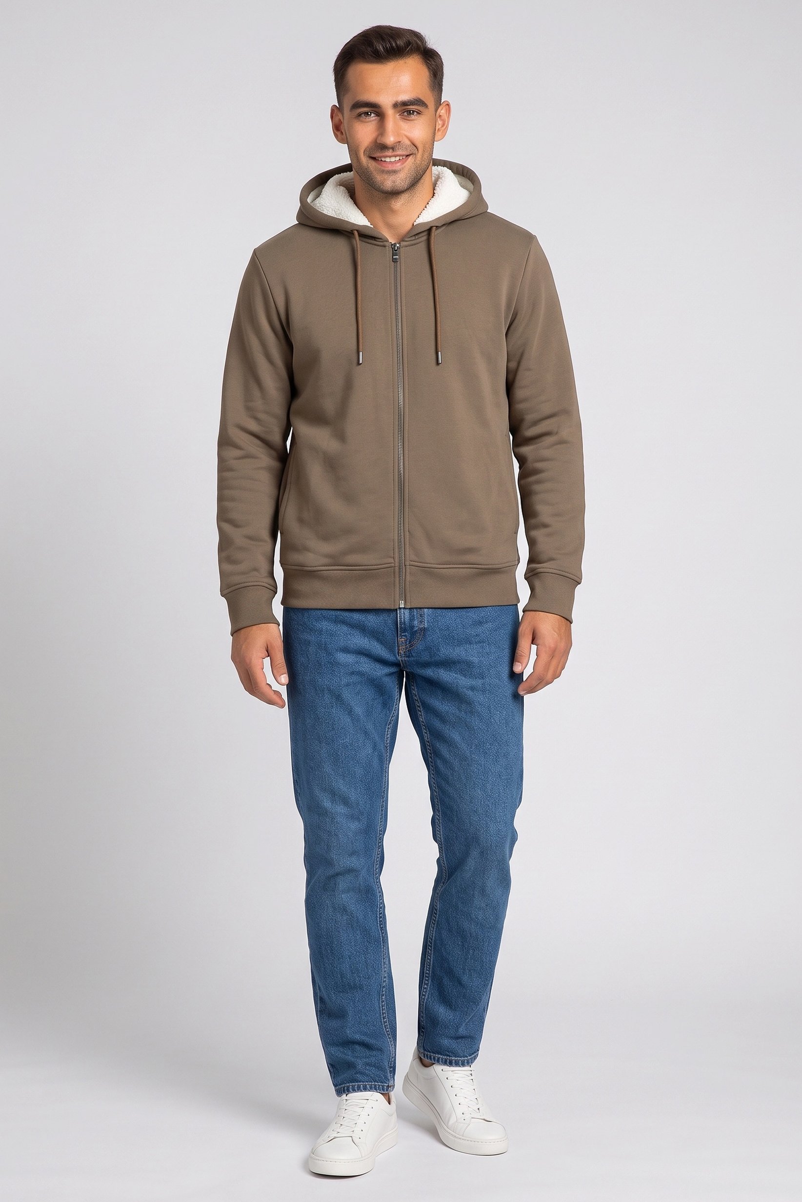 Men Regular Fit Long Sleeve Outdoor Hoodie, Taupe