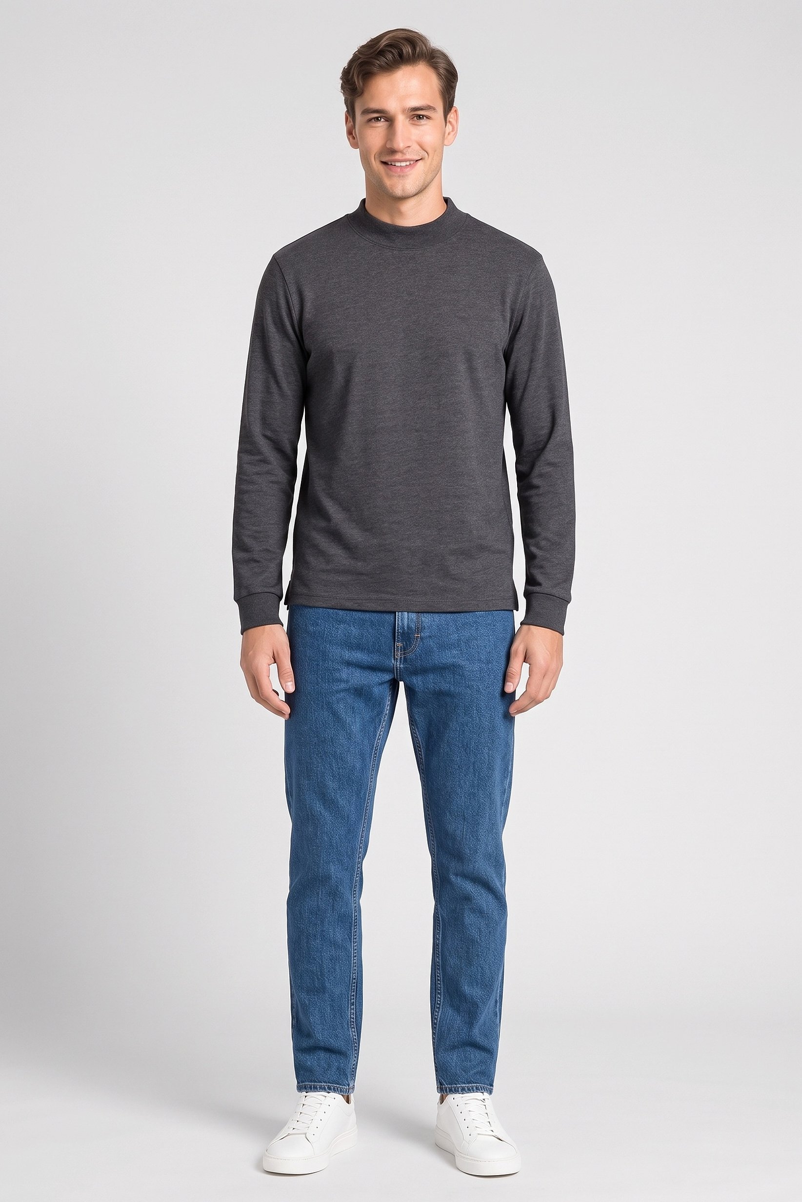 Men Regular Fit Heather Long Sleeve Sweatshirt, Dark Grey