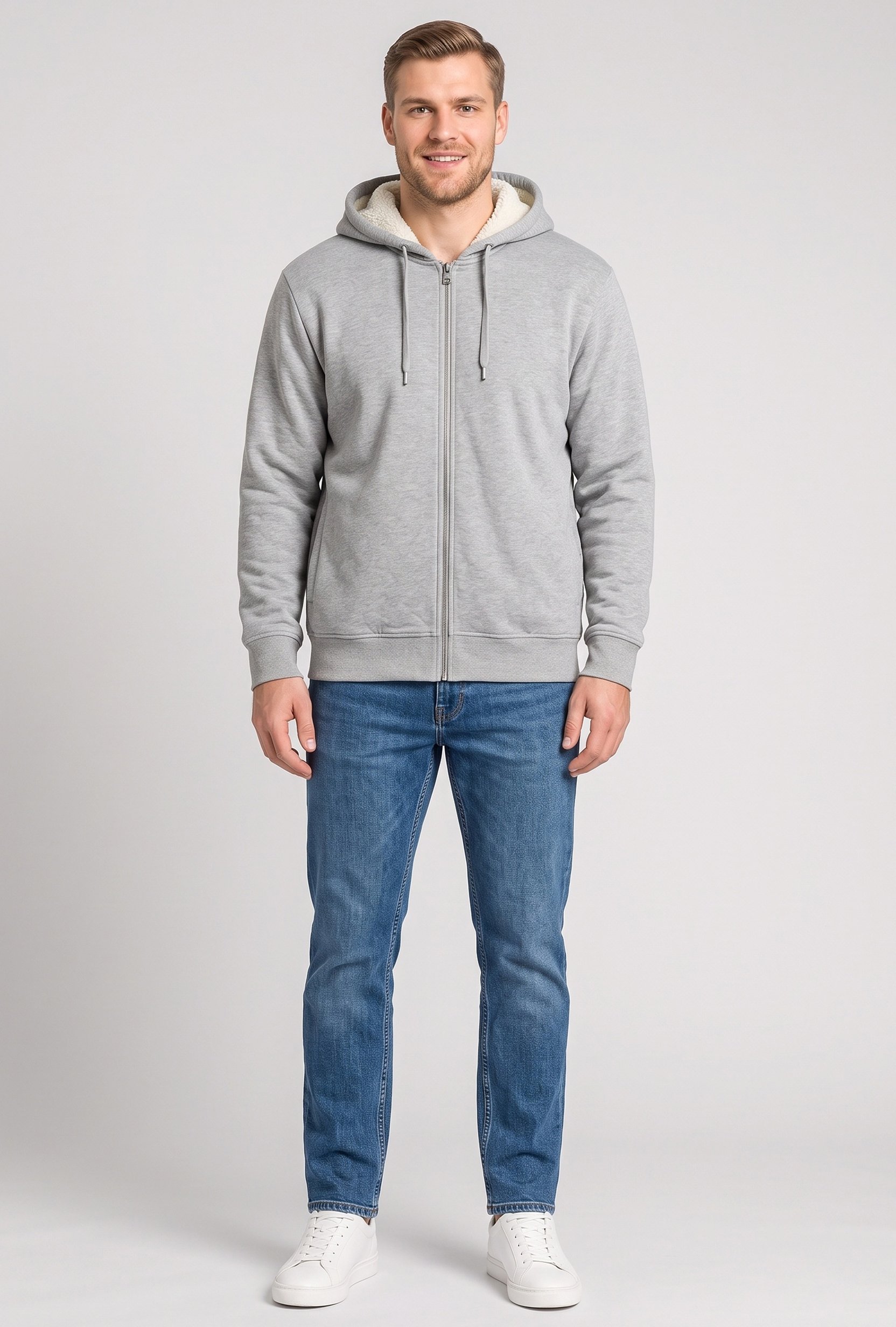 Men Regular Fit Long Sleeve Heather Hoodie, Grey