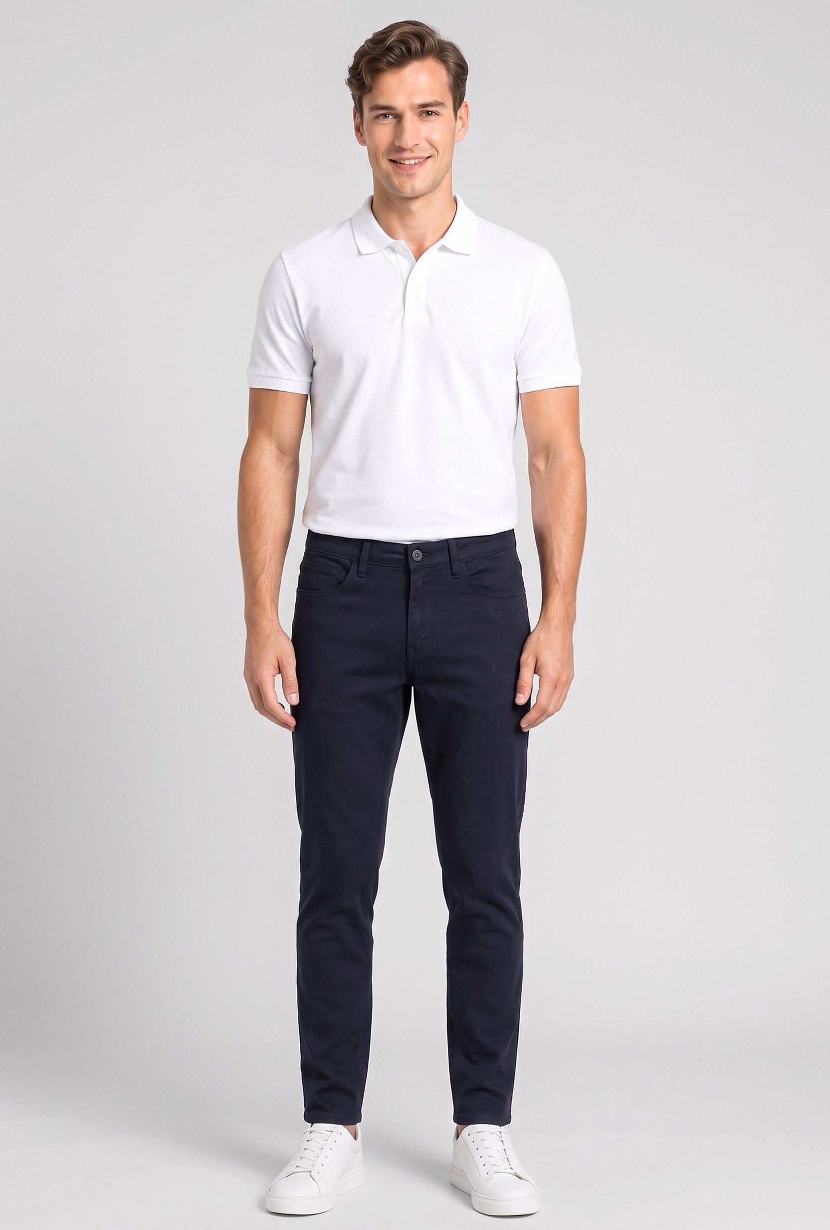 Men Regular Fit Plain Chino Pants, Navy Blue